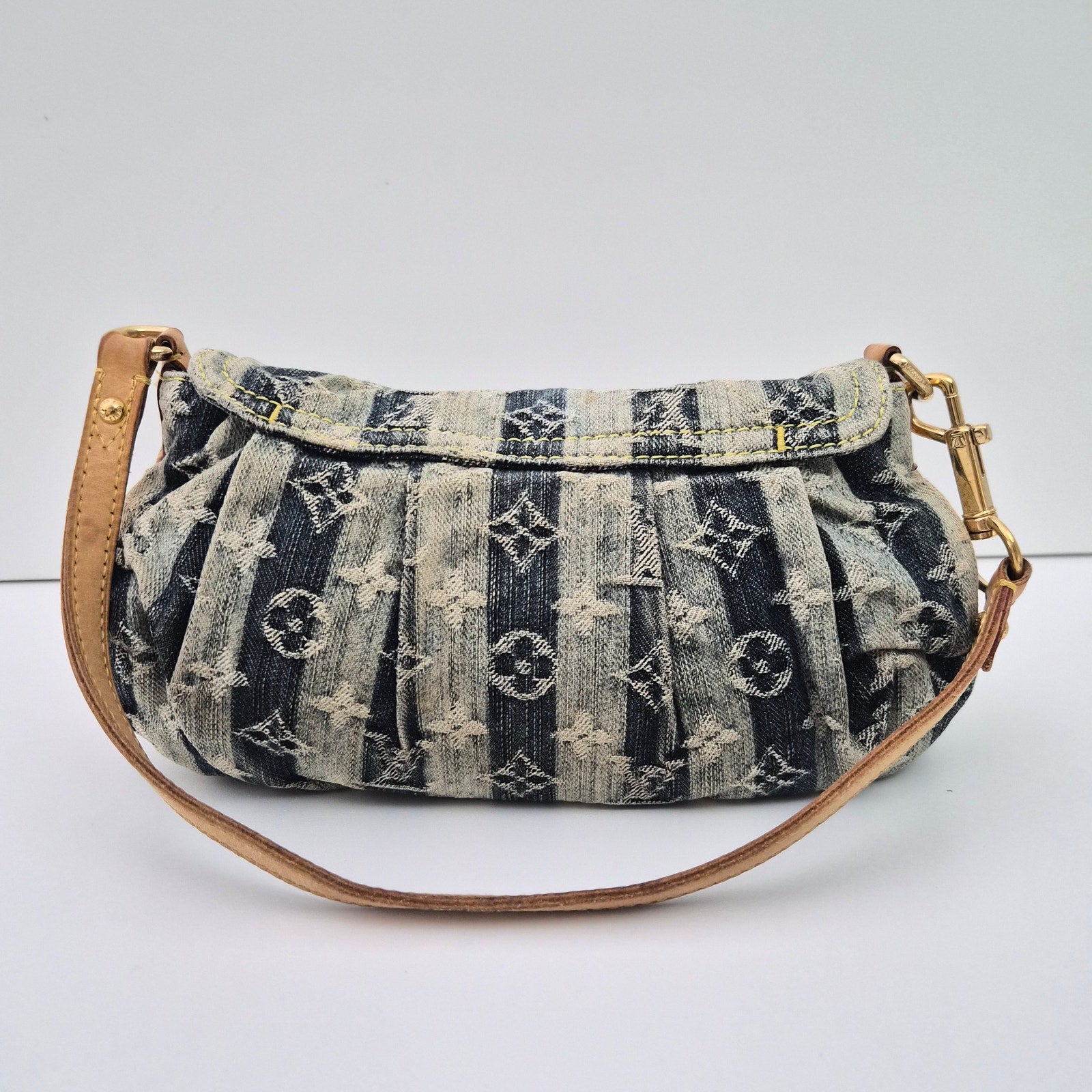 Louis Vuitton Blue Denim Raye Mini Pleaty Shoulder Bag