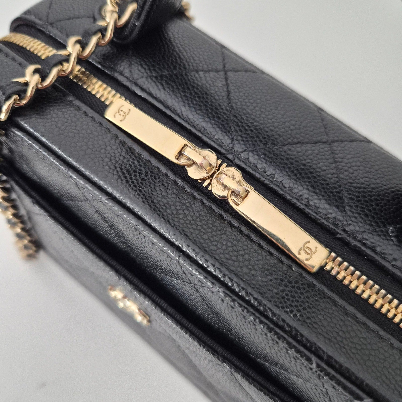 Chanel Caviar Quilted Top Handle Vanity With Chain Black