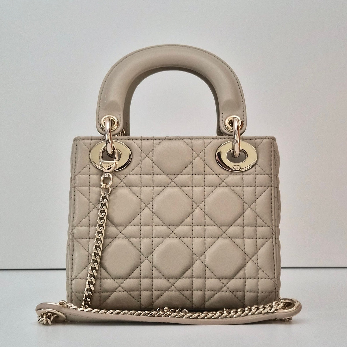 Christian Dior Lambskin Cannage Mini Lady Dior Beige