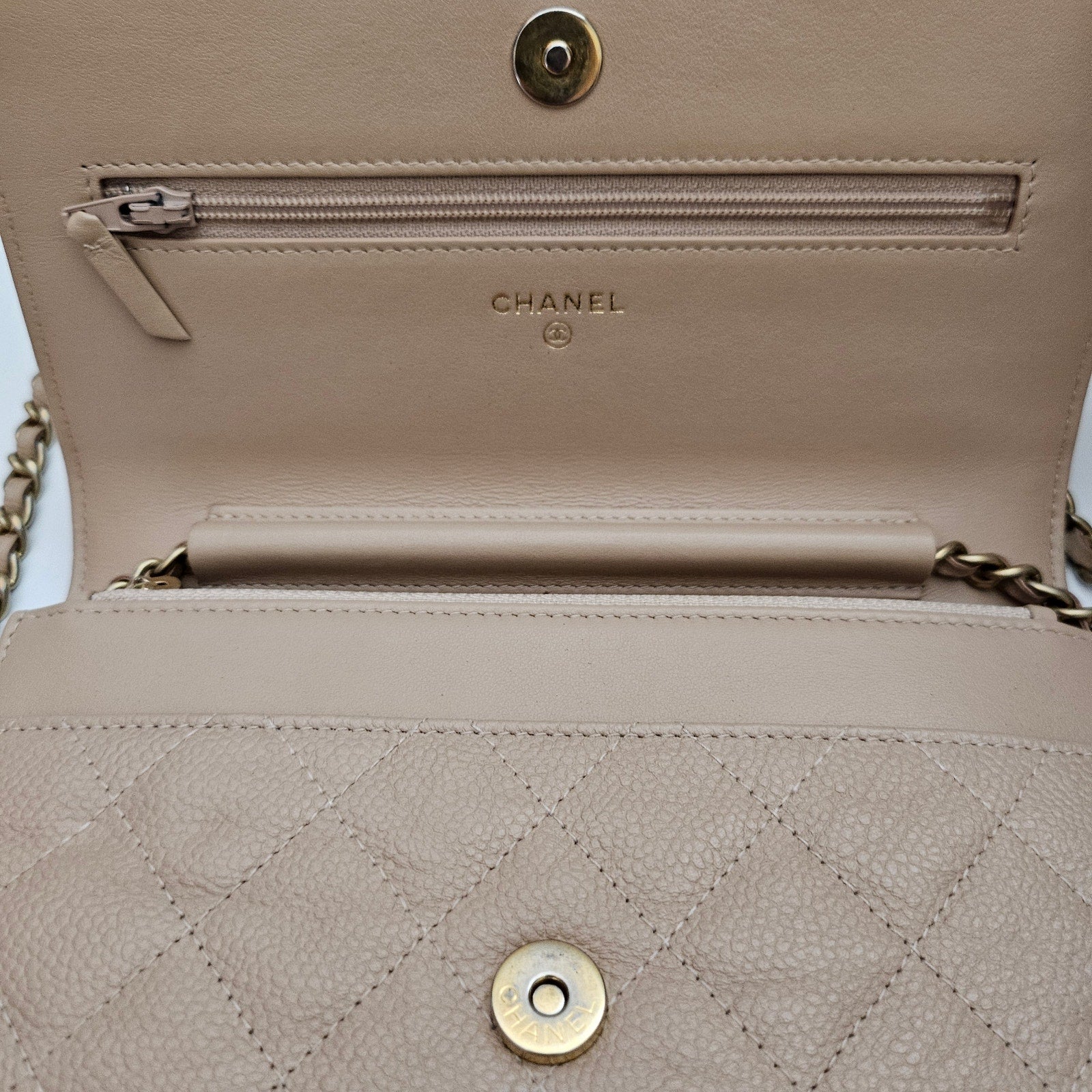 Chanel Caviar Quilted CC Filigree Wallet On Chain WOC Black Tan