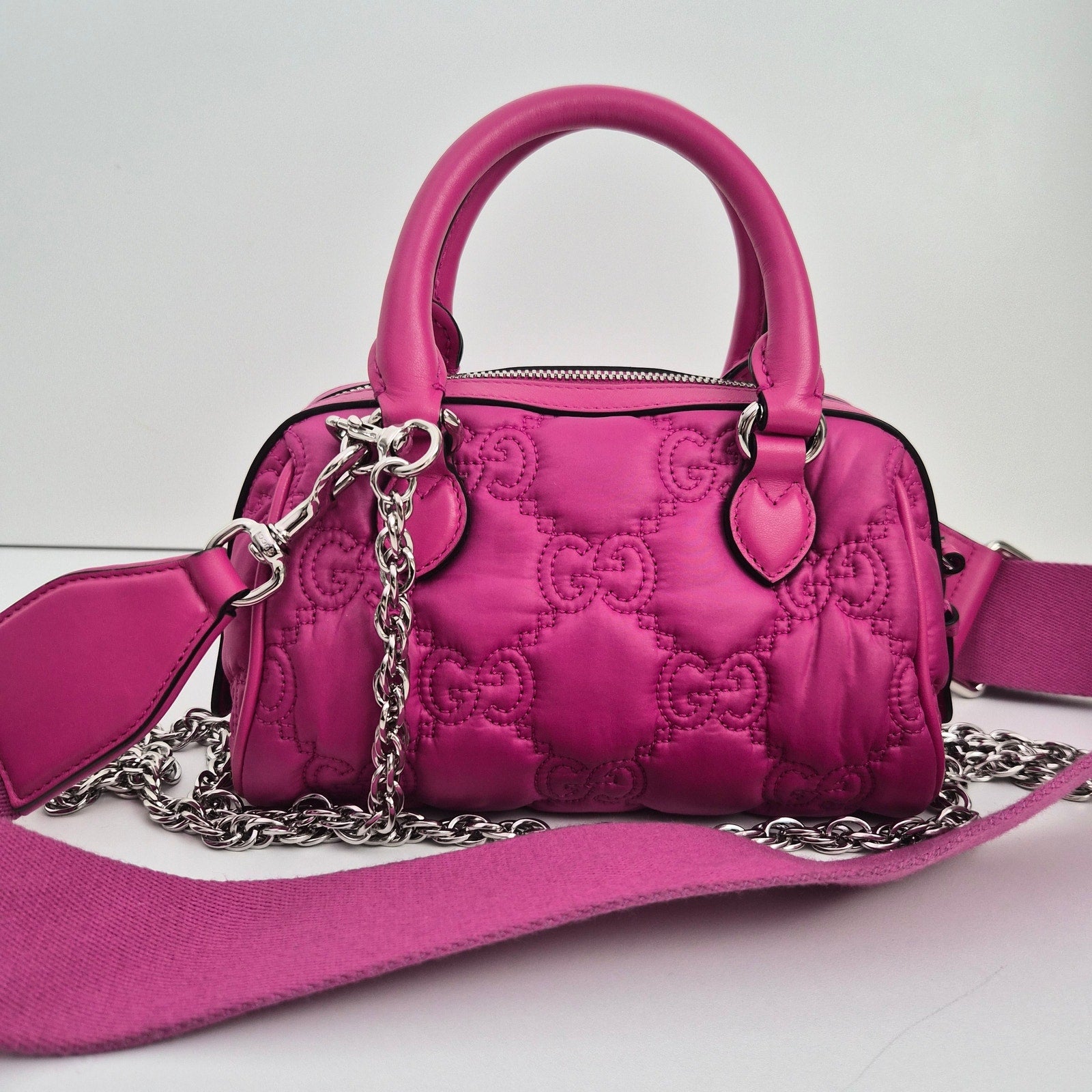 Gucci Nylon Calfskin Enamel GG Matelasse Mini Bowler Bag Lovely