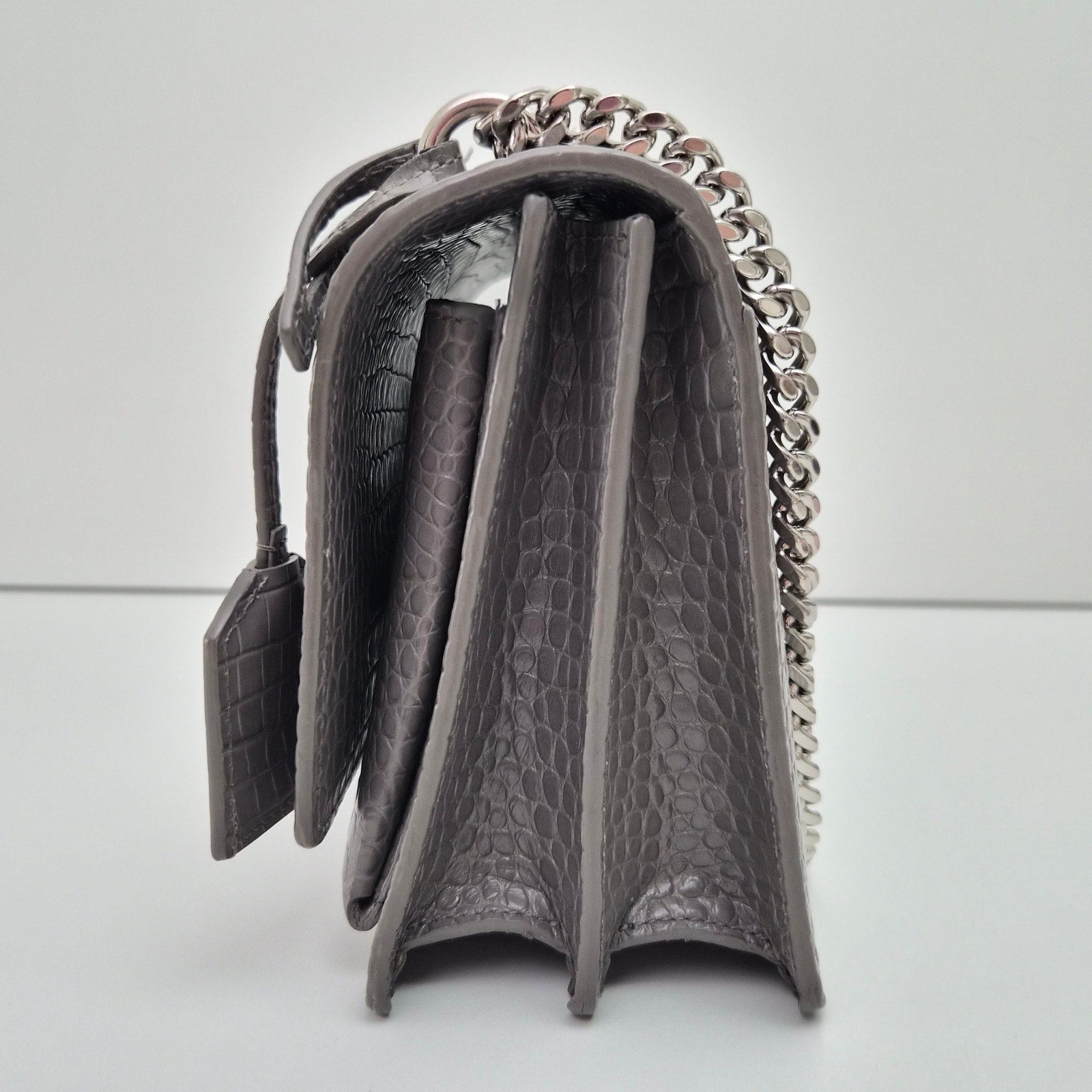 Saint Laurent Medium Croc Gray Sunset Shoulder Bag