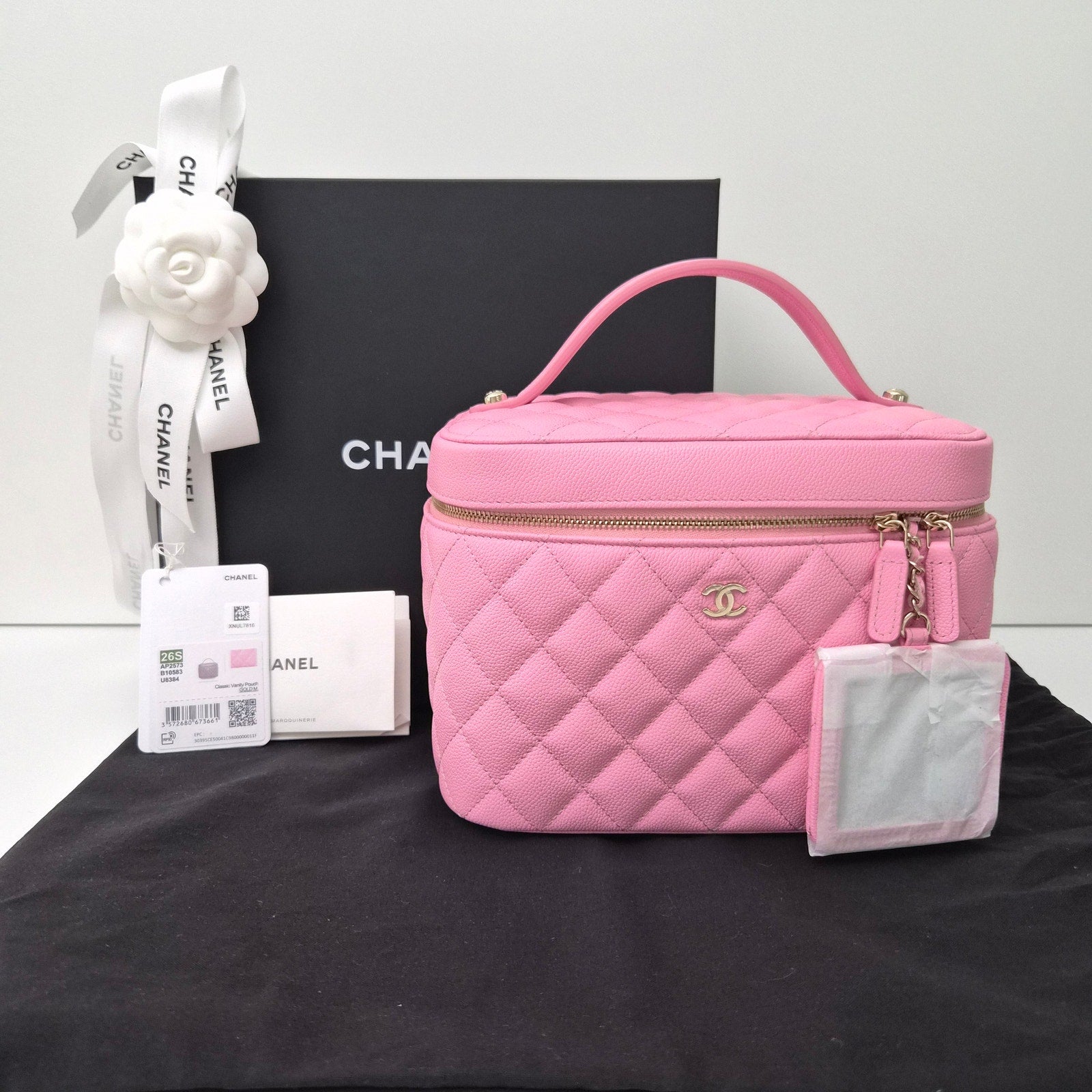 Chanel Caviar Quilted Large Vanity Bag with Mirror Pink NWT