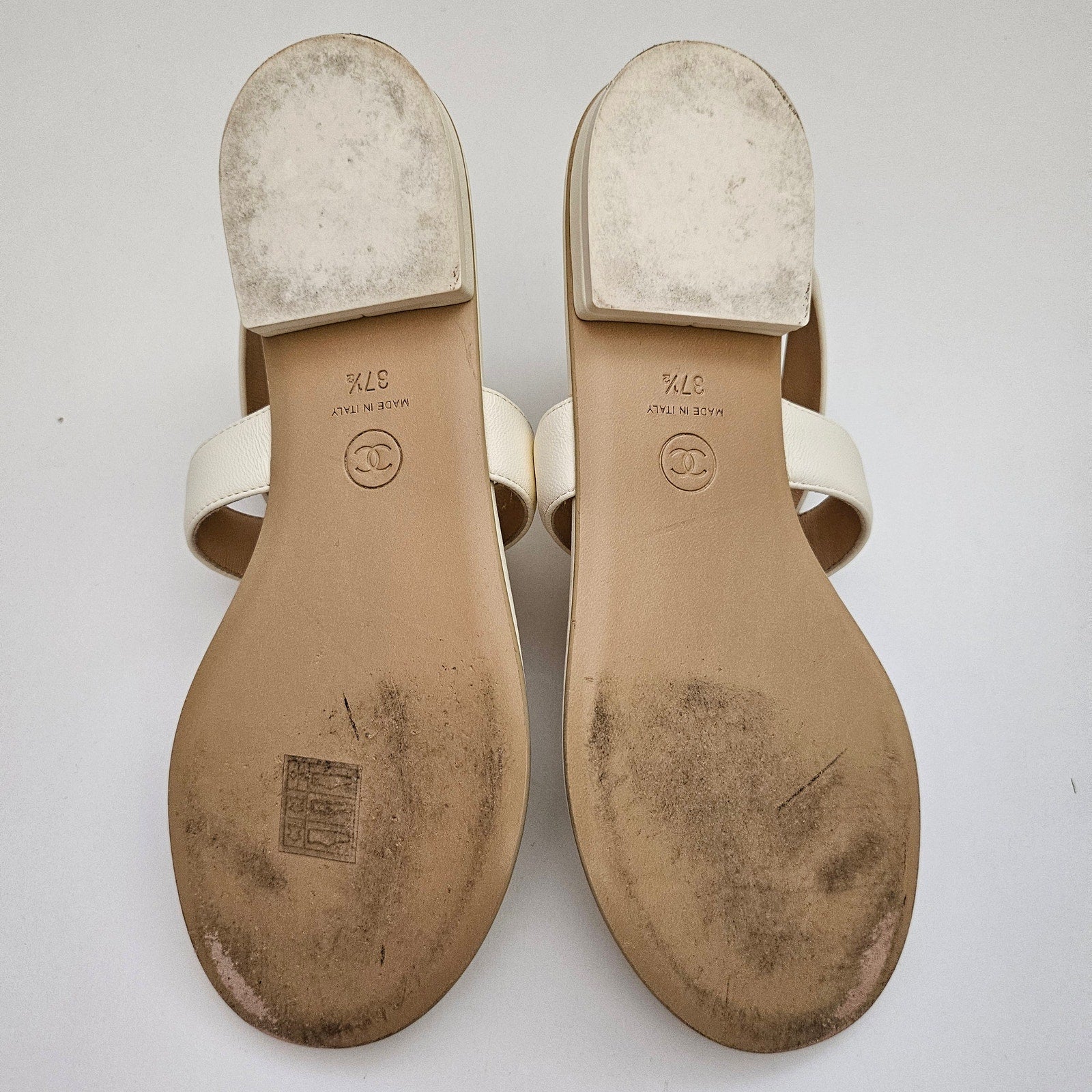 Chanel 21S White Leather Chain CC Sandals EU 37.5 / US 7.5