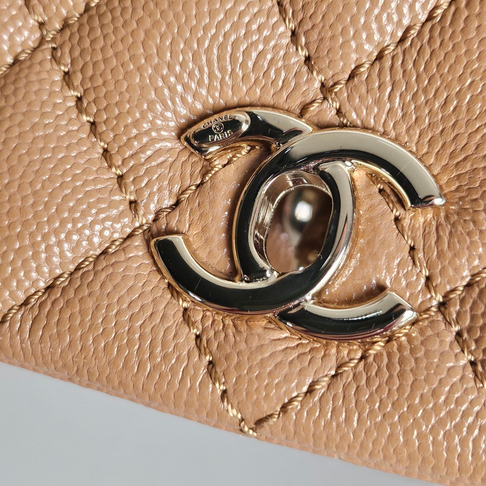 Chanel 21P Caramel Brown Caviar Leather Mini Coco Handle Gold Hardware