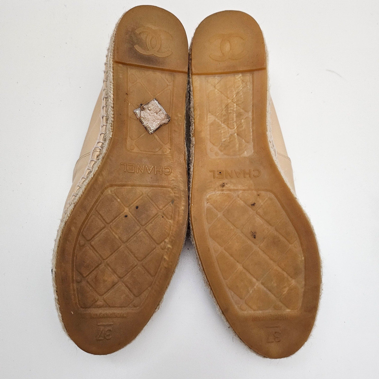 Chanel Bi-Color Black Beige Lambskin CC Logo Espadrilles US 7 / EU 37