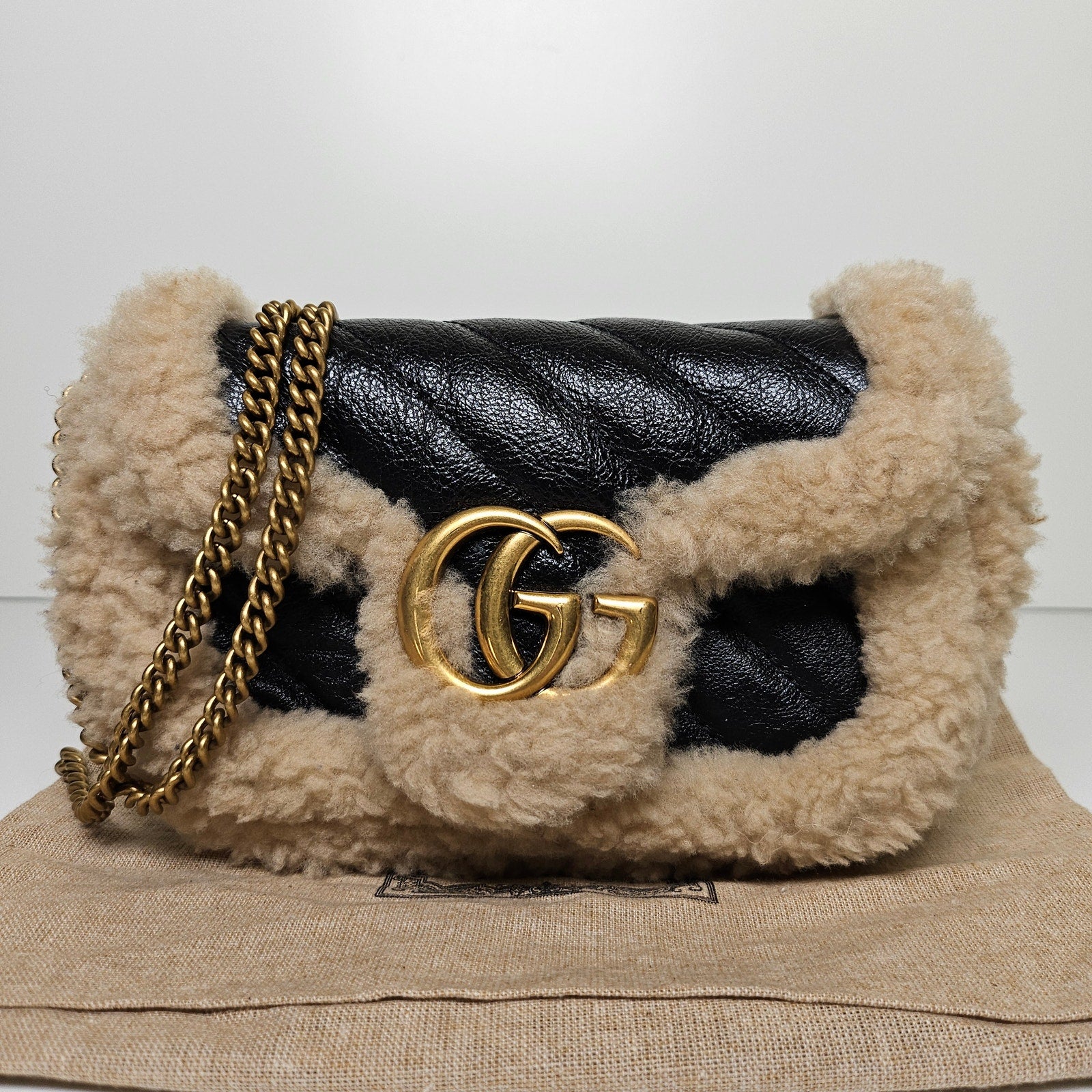 Gucci GG Marmont Shearling Super Mini Flap Bag
