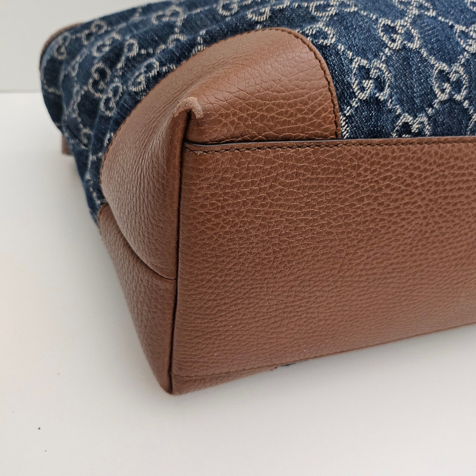 Gucci Denim GG Monogram Medium Ophidia Shopping Tote Blue Tea Cuir