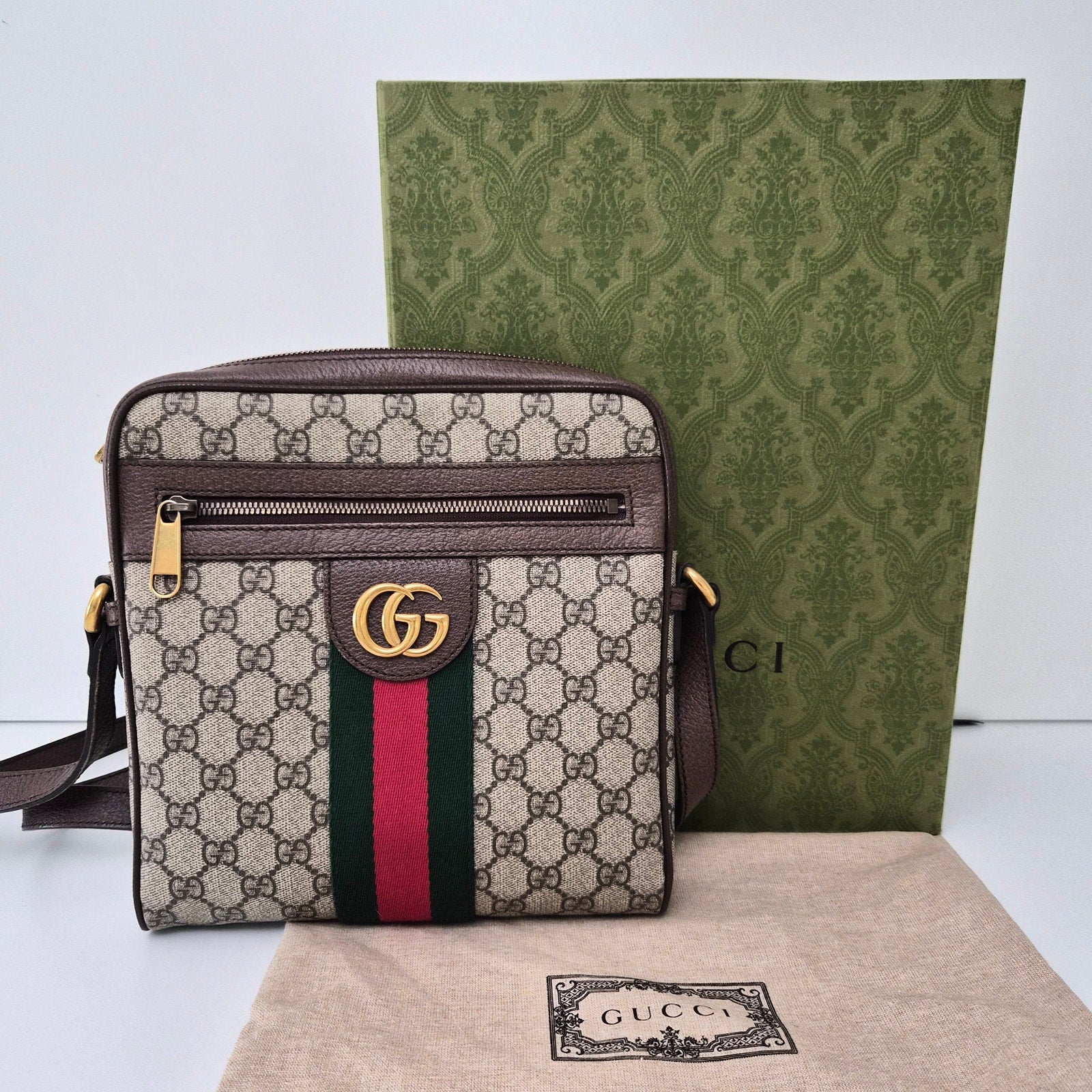 Gucci GG Supreme Monogram Web Small Ophidia Messenger Bag Brown