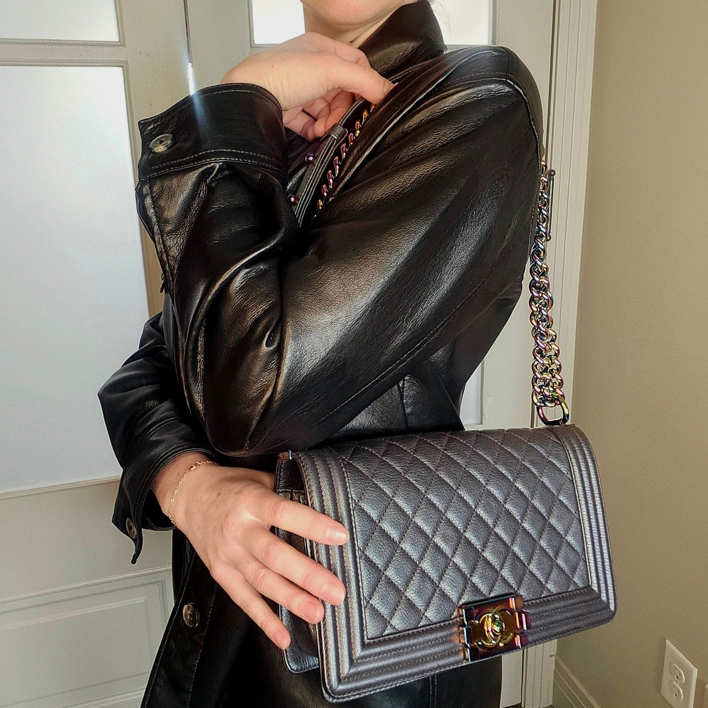 Chanel Mermaid 16C Old Medium Goatskin Boy Bag Purple