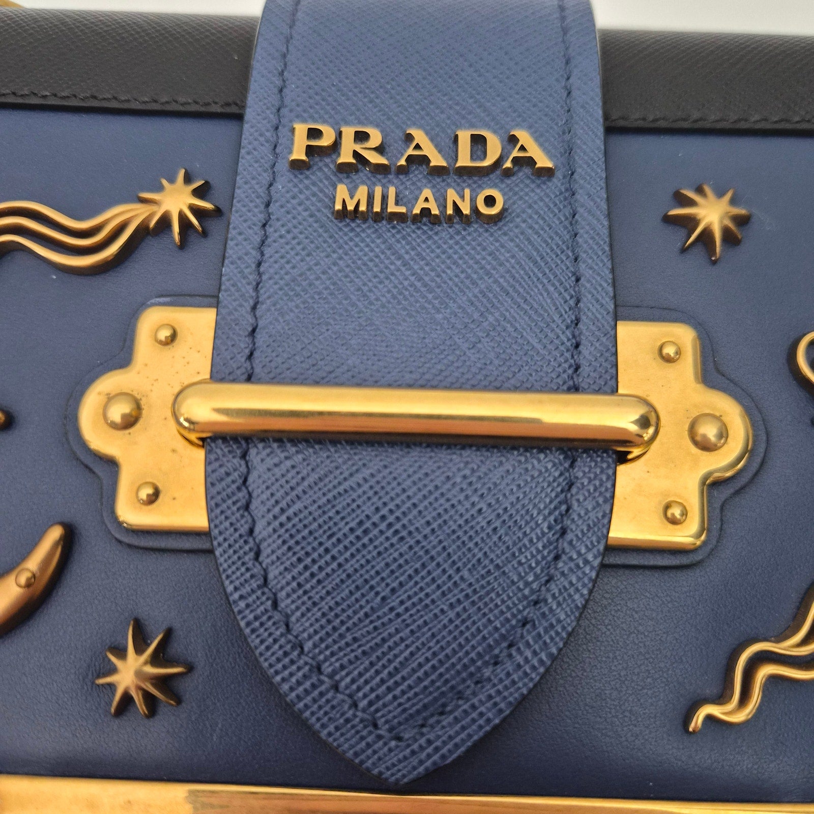 Prada Blue Cahier Small Astrology Moon Star Crossbody Bag