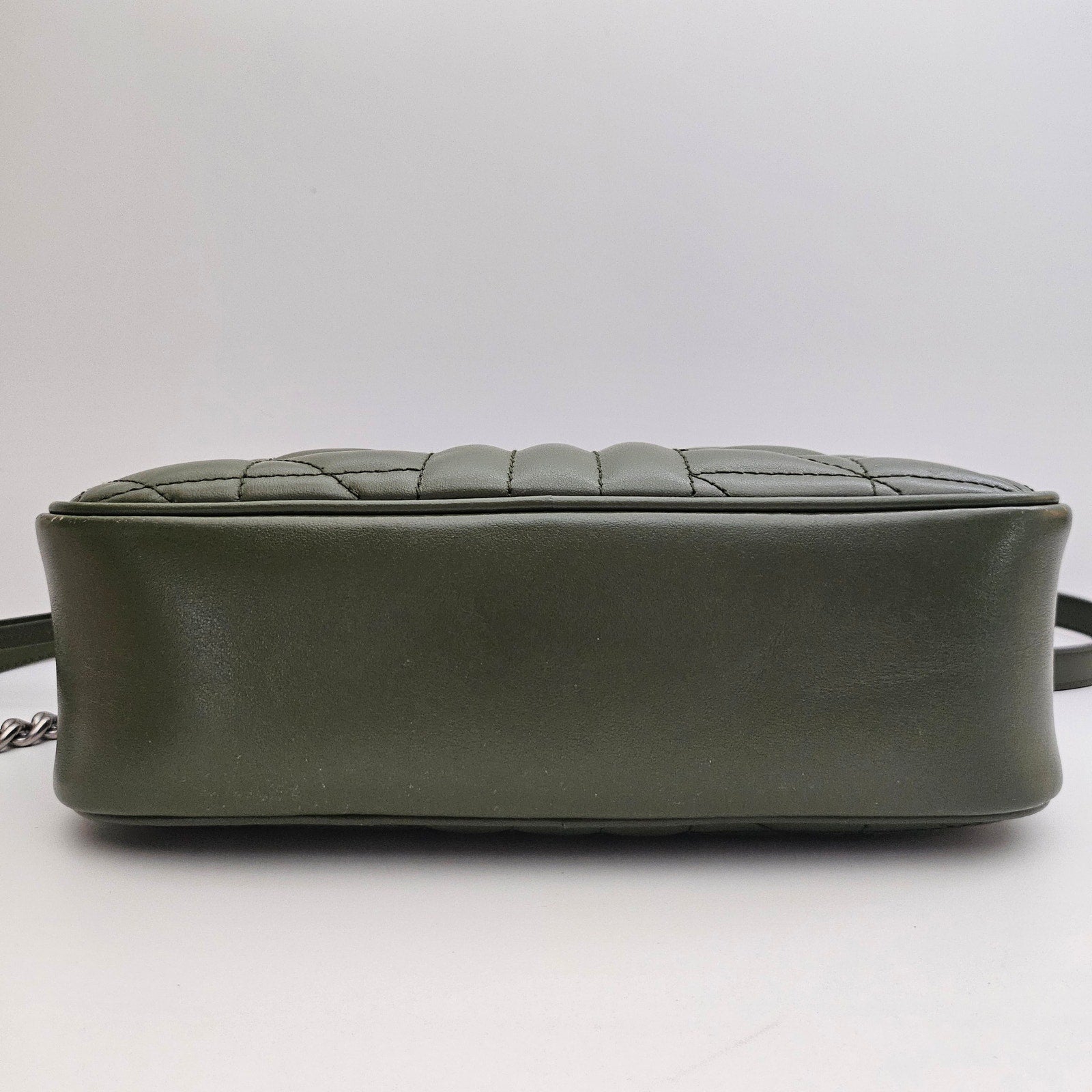 Gucci Calfskin Matelasse Aria Small GG Marmont Chain Shoulder Bag Green