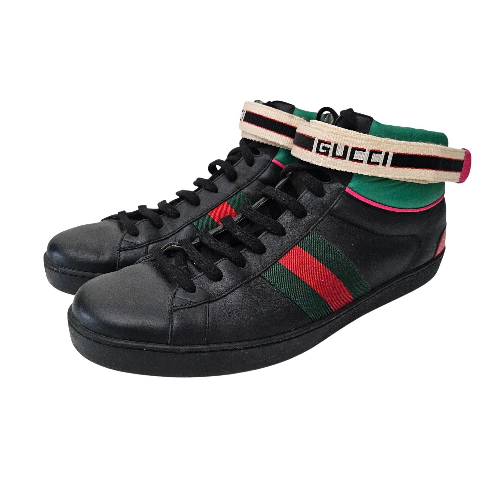 Gucci Men's Ace Hightop Leather Sneakers Black Size 12