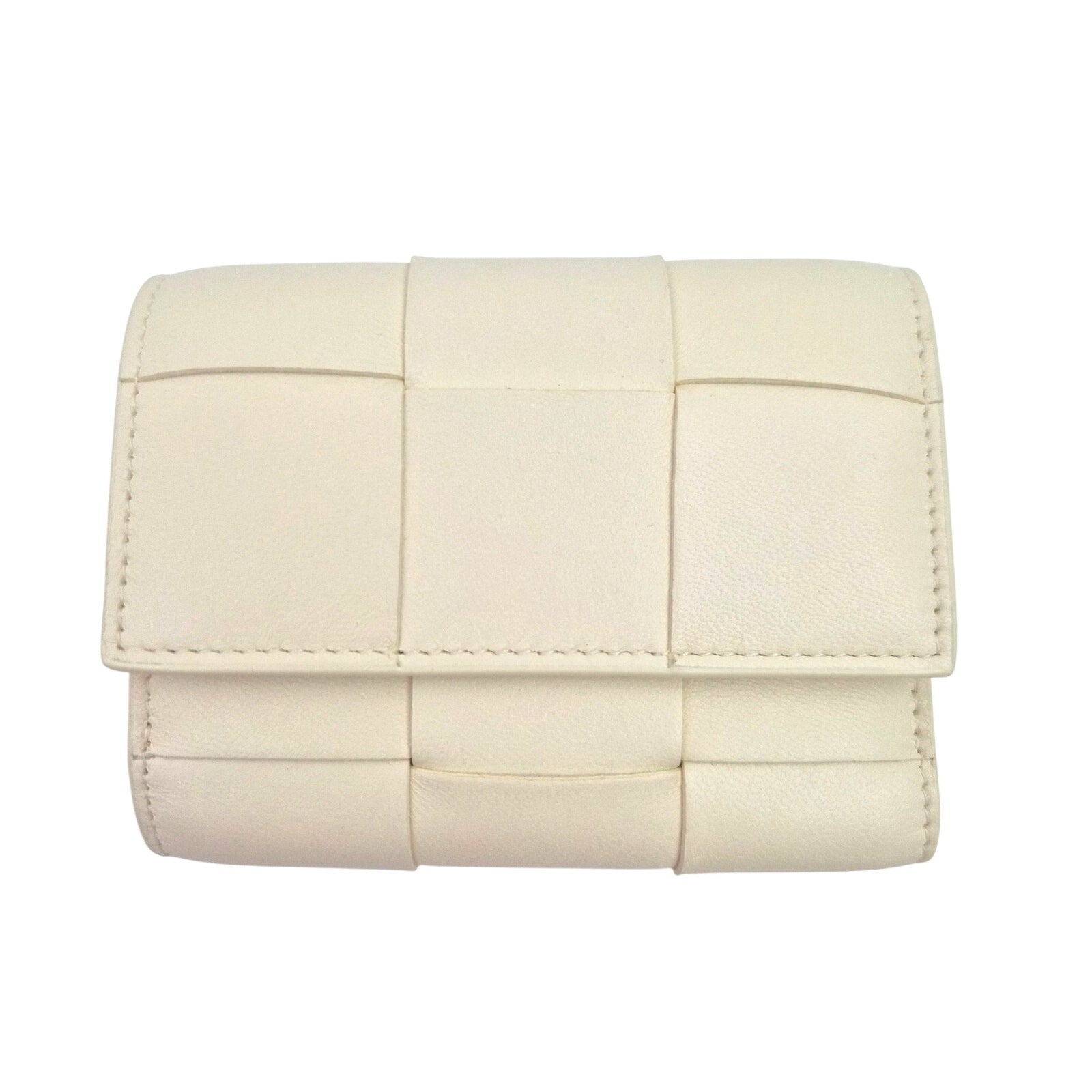 Bottega Veneta White Cassette Intrecciato Small Trifold Wallet