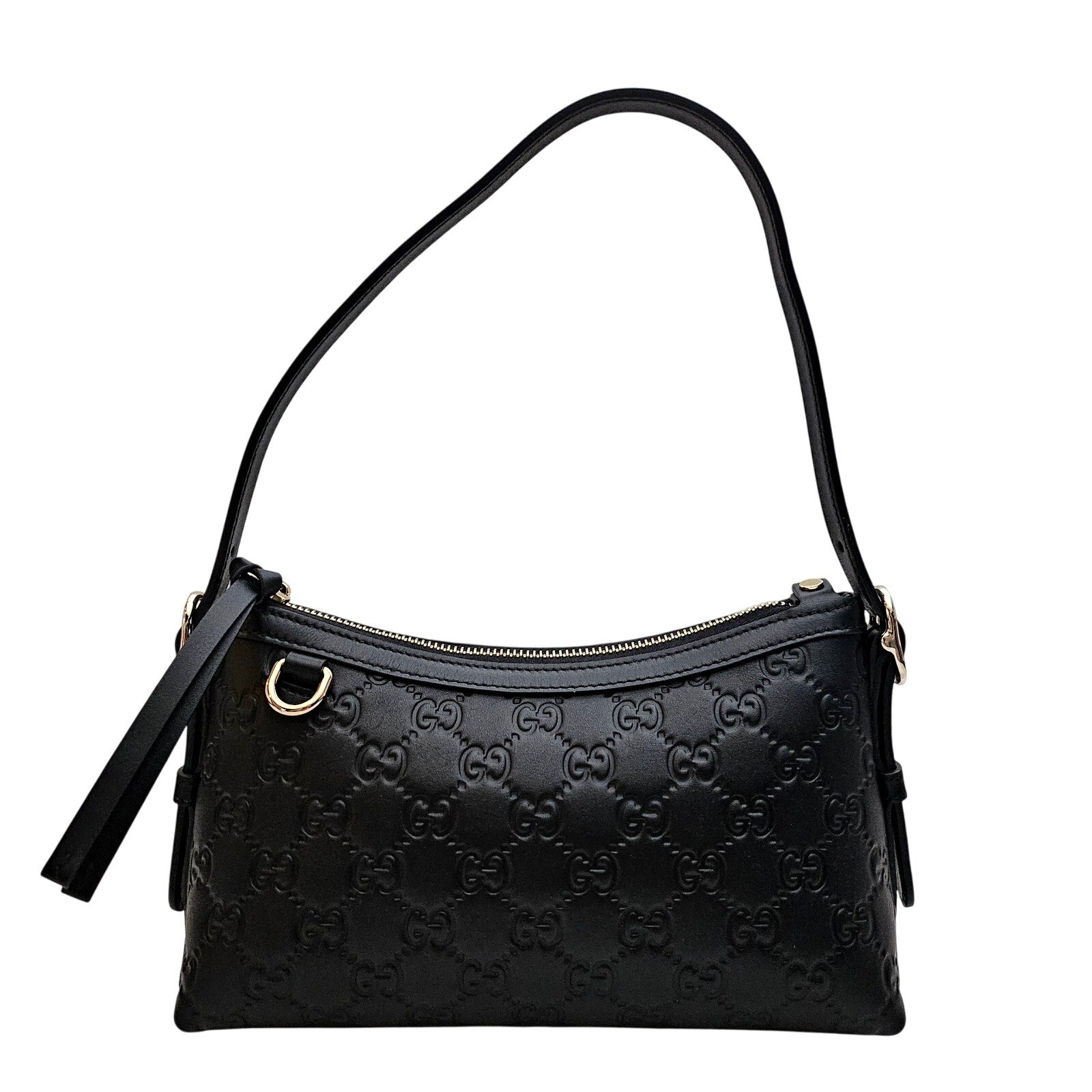 Gucci GG Emblem Black Leather Small Shoulder Bag