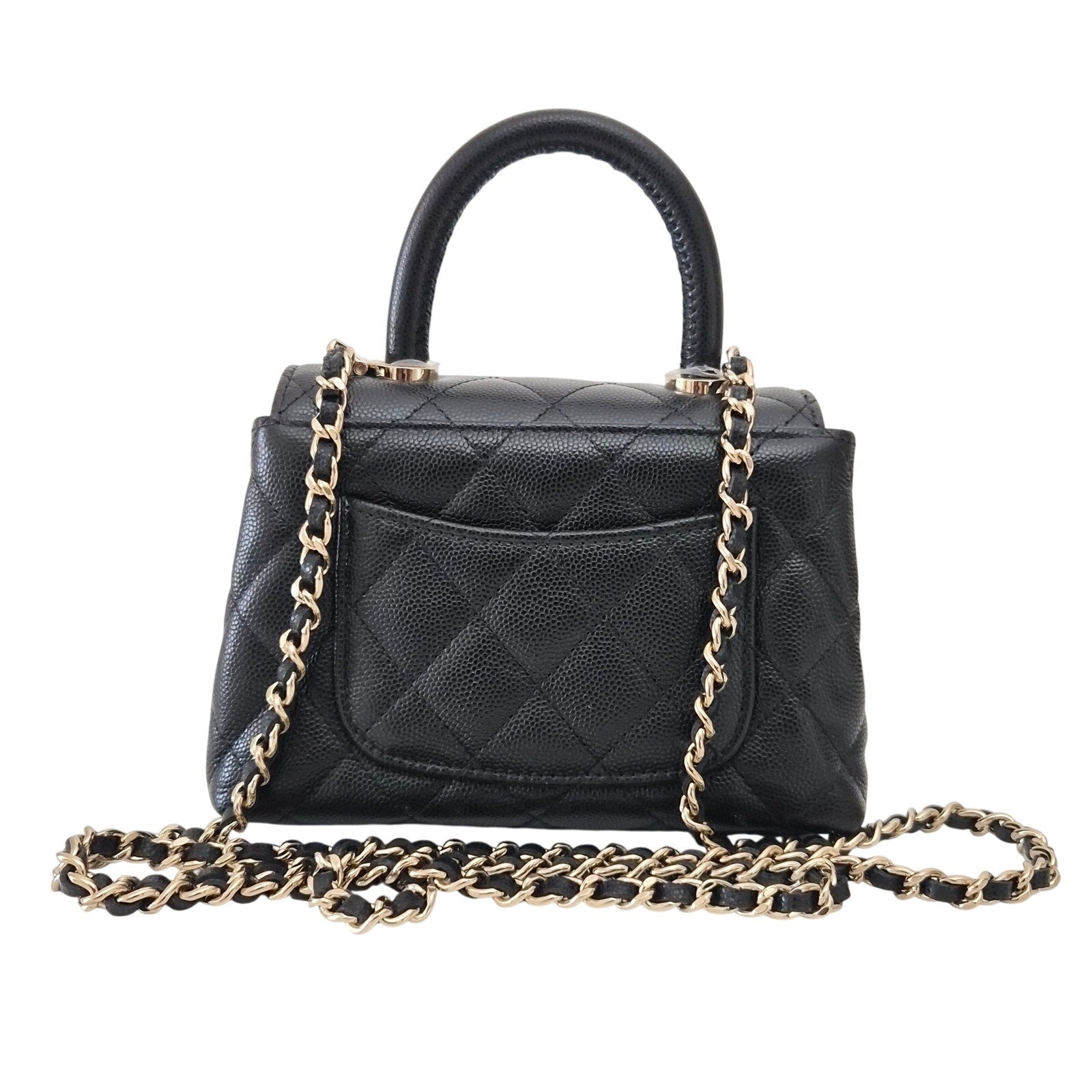 Chanel Coco Handle Clutch With Chain Black Caviar Gold Hardware 25C