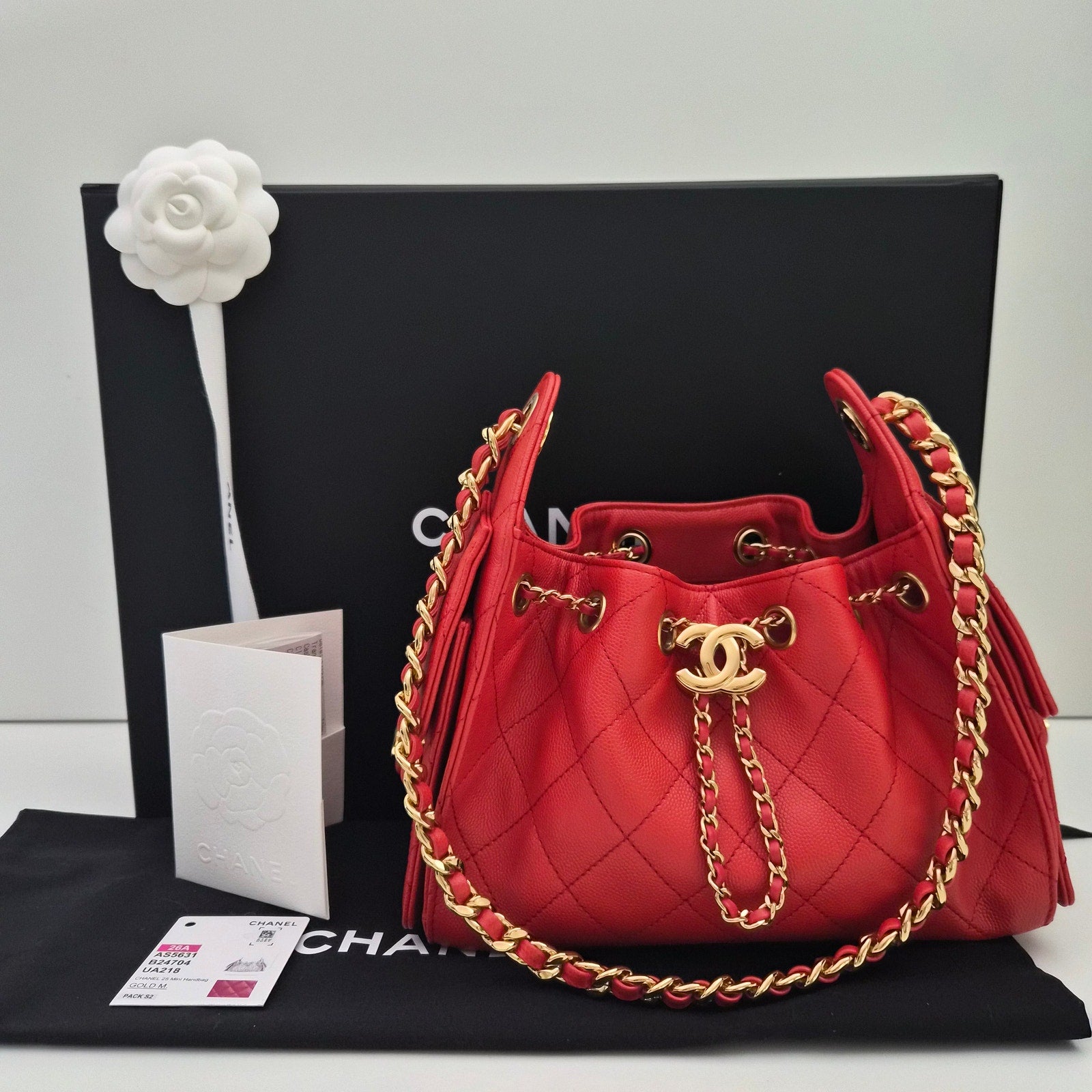Chanel 25 Mini Red Caviar Shoulder Bag
