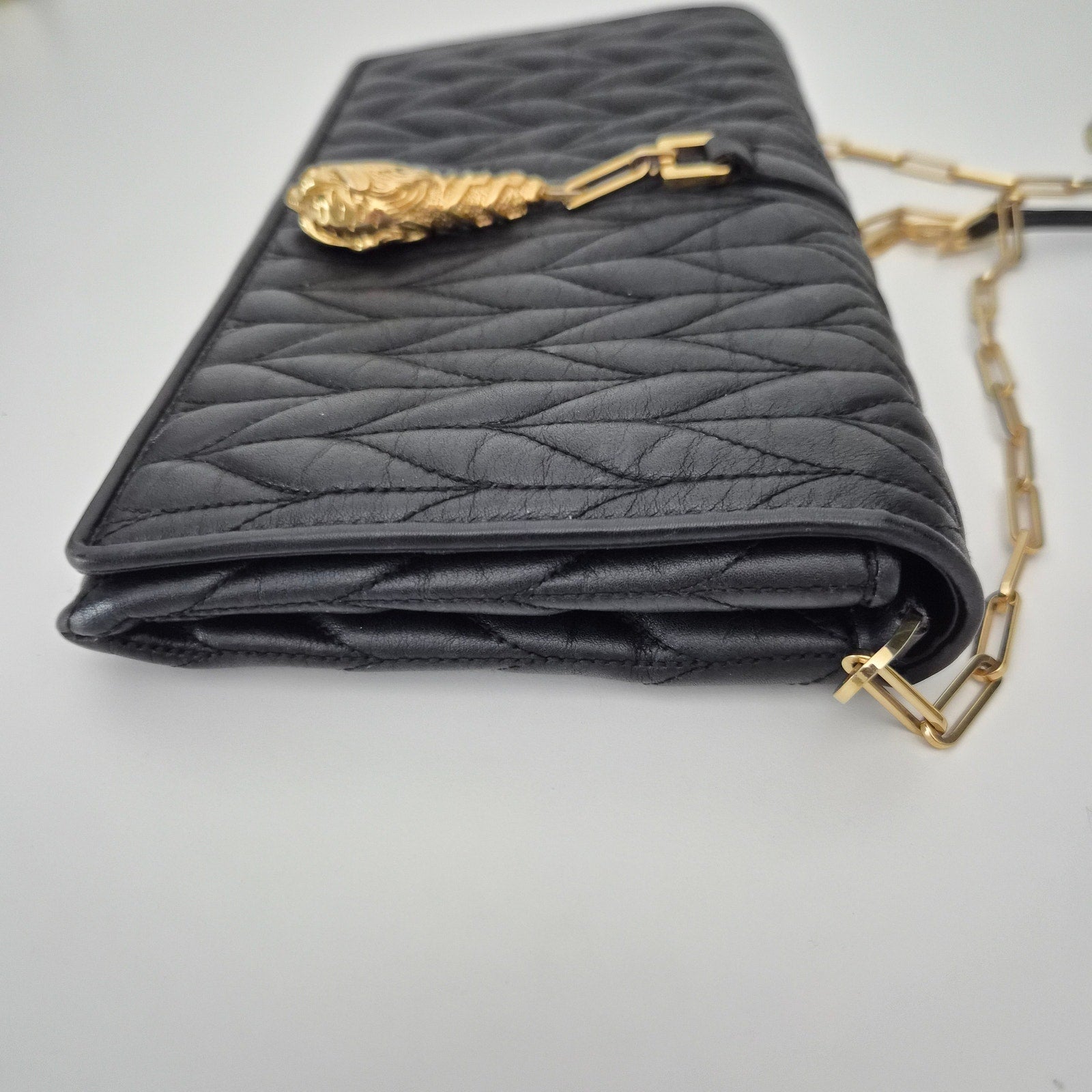 Gucci Vintage Quilted Chevron Leather Lion Charm Crossbody