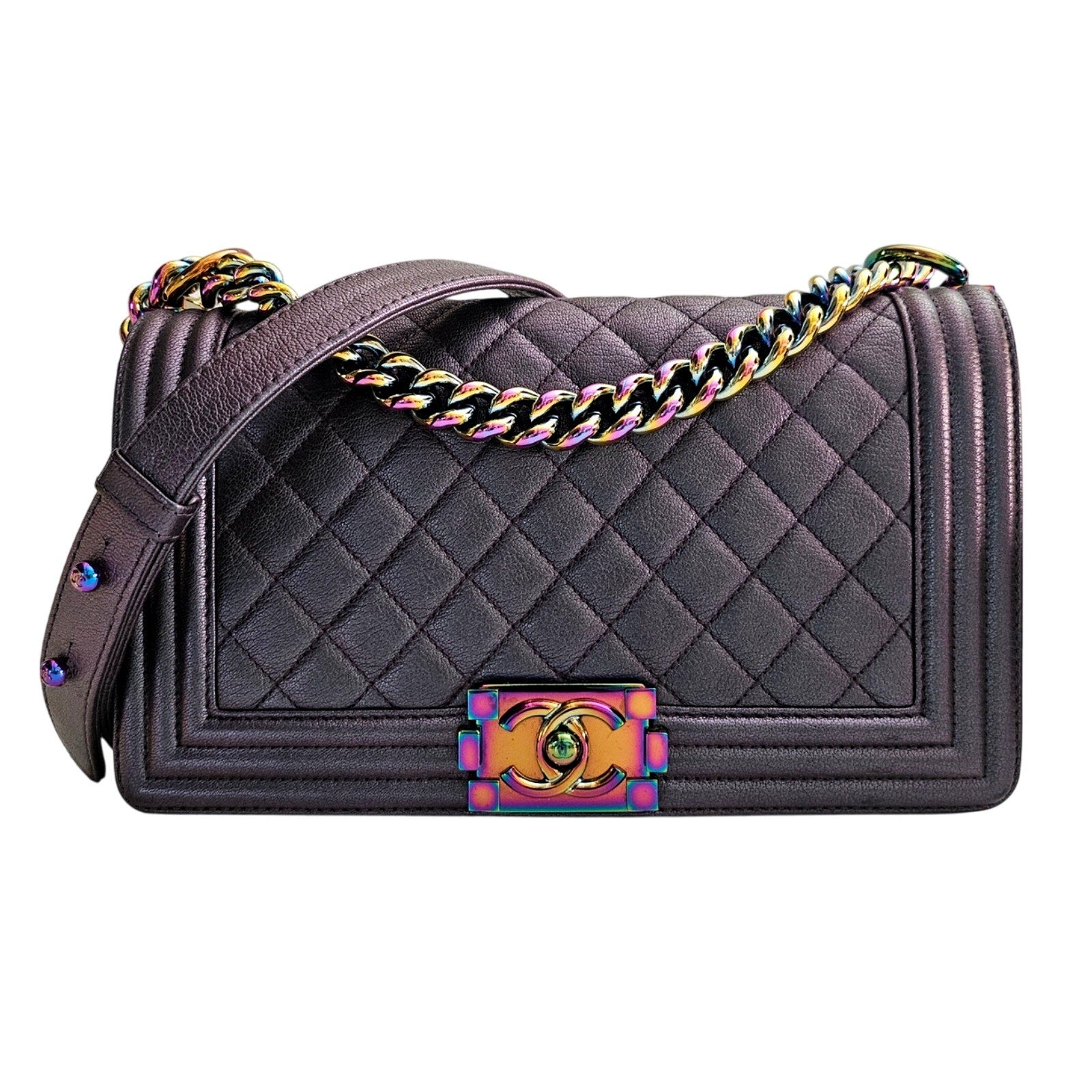 Chanel Mermaid 16C Old Medium Goatskin Boy Bag Purple