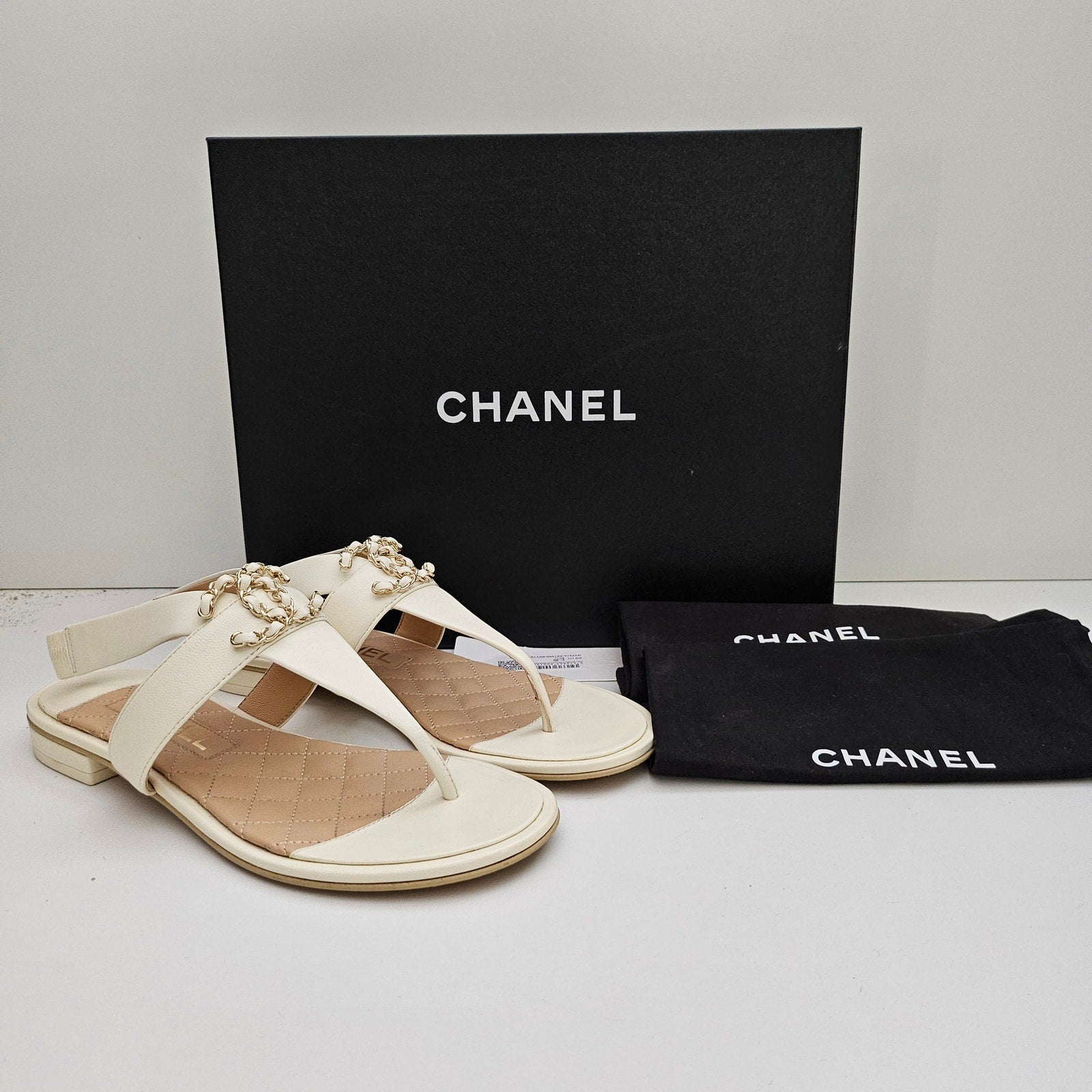 Chanel 21S White Leather Chain CC Sandals EU 37.5 / US 7.5
