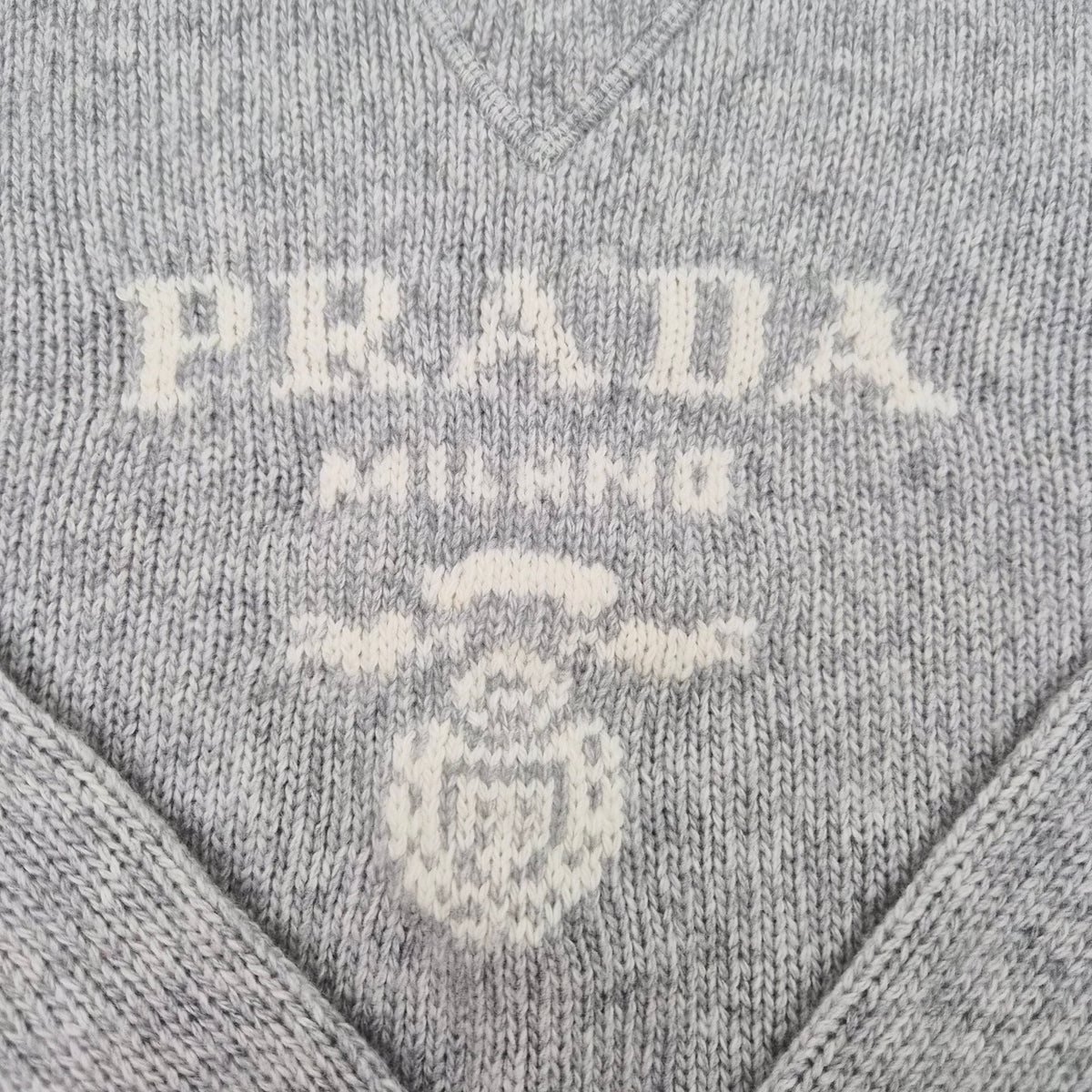 Prada Wool and Cashmere Crew-Neck Logo Sweater Gray Size 40