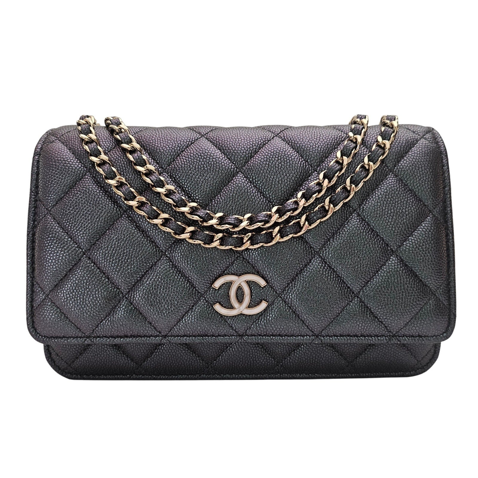 Chanel Iridescent Caviar Quilted Wallet On Chain WOC Pearl CC