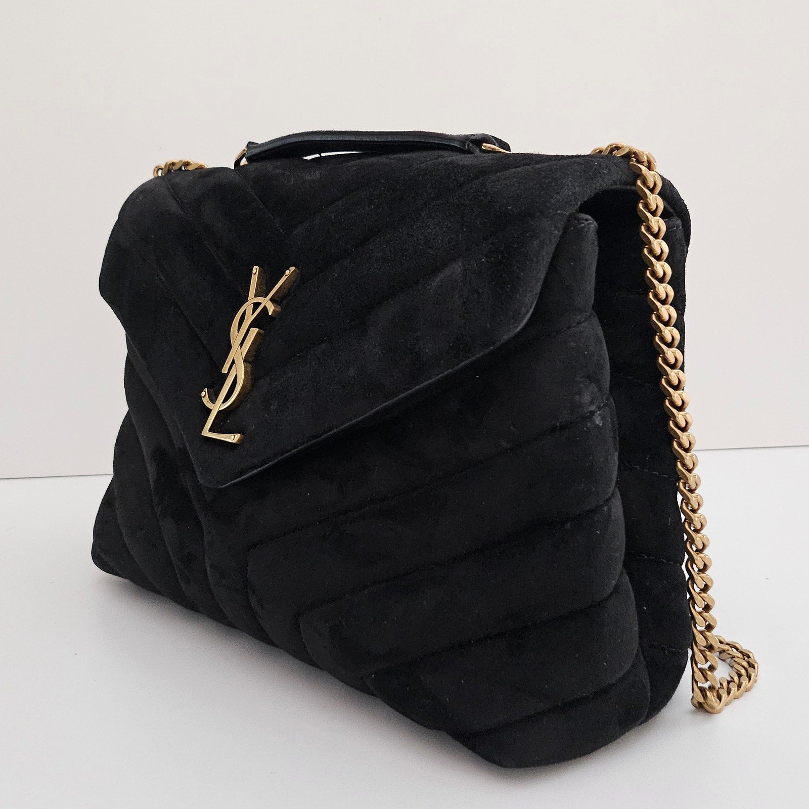 Saint Laurent Small Suede Loulou Shoulder Bag Black