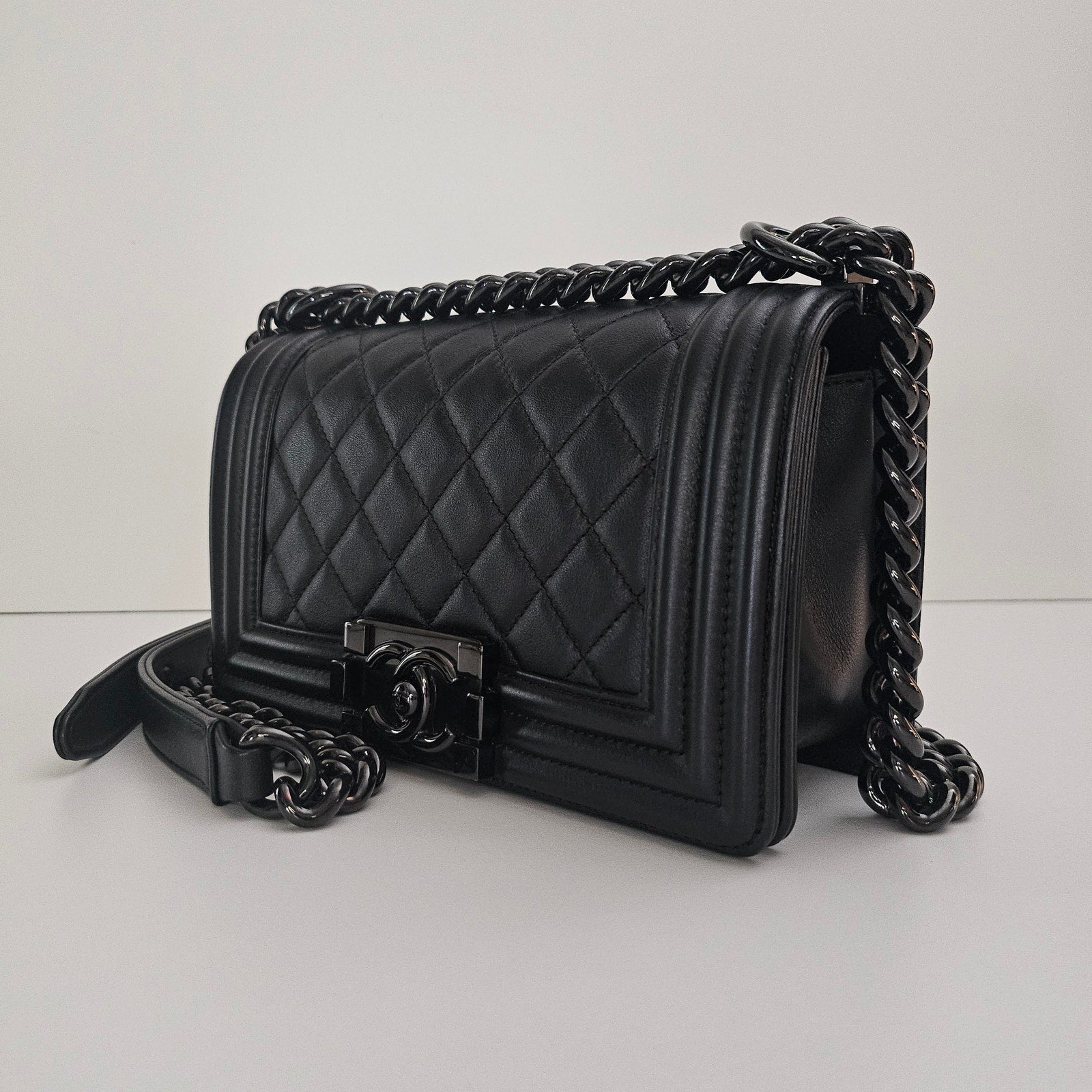 Chanel So Black Small Boy Calfskin Shoulder Bag