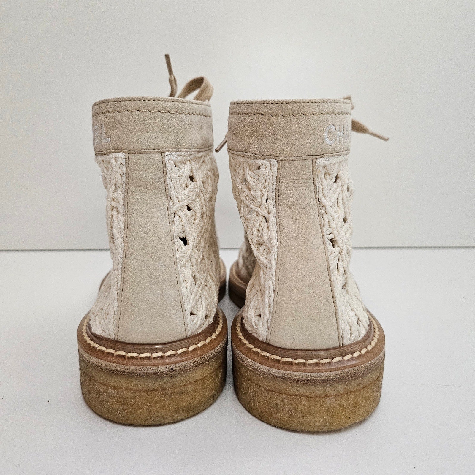 Chanel 2019 CC Logo Crochet White Boots US 7.5 / EU 37.5