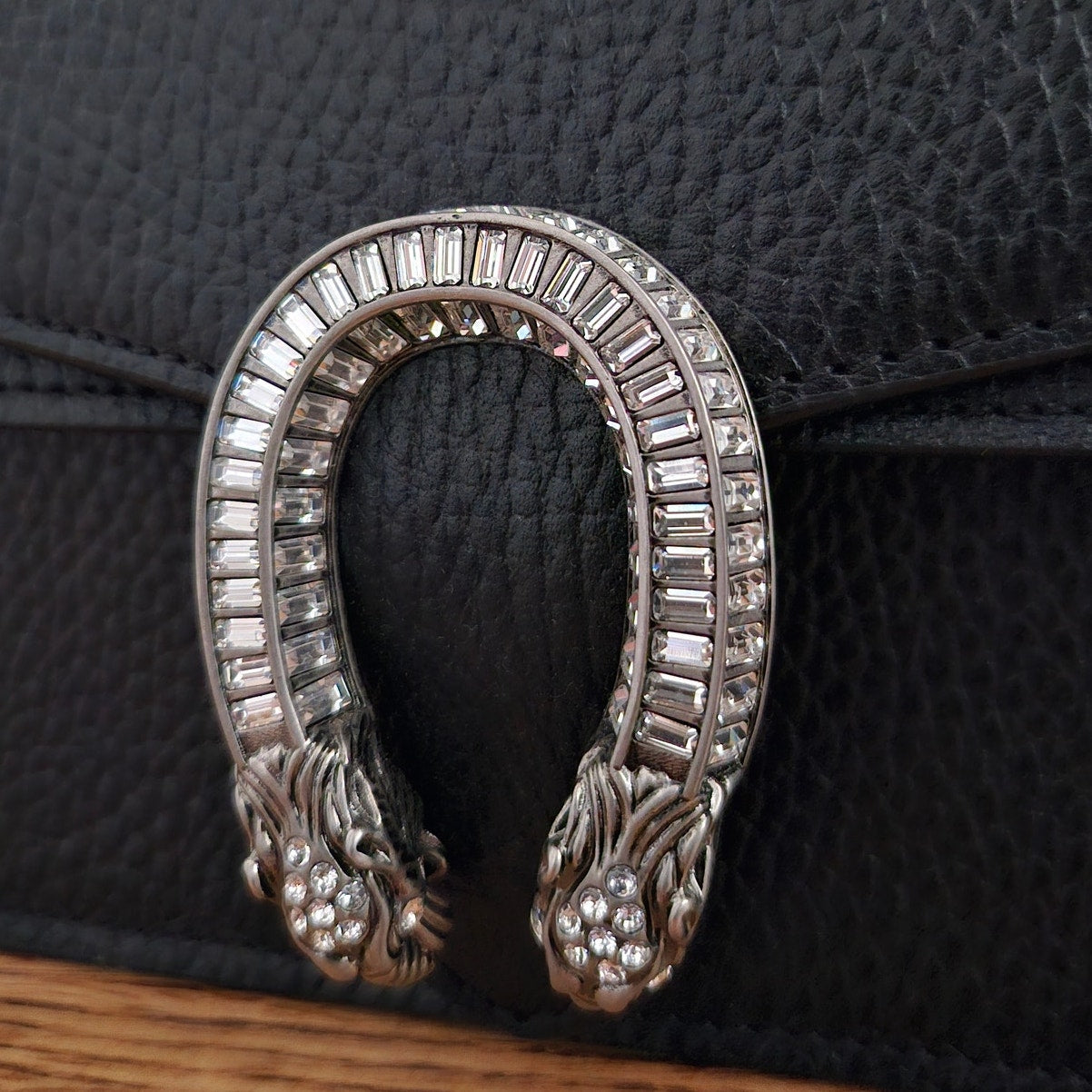 Gucci Mini Crystal Top Handle Dionysus Black Leather Crossbody