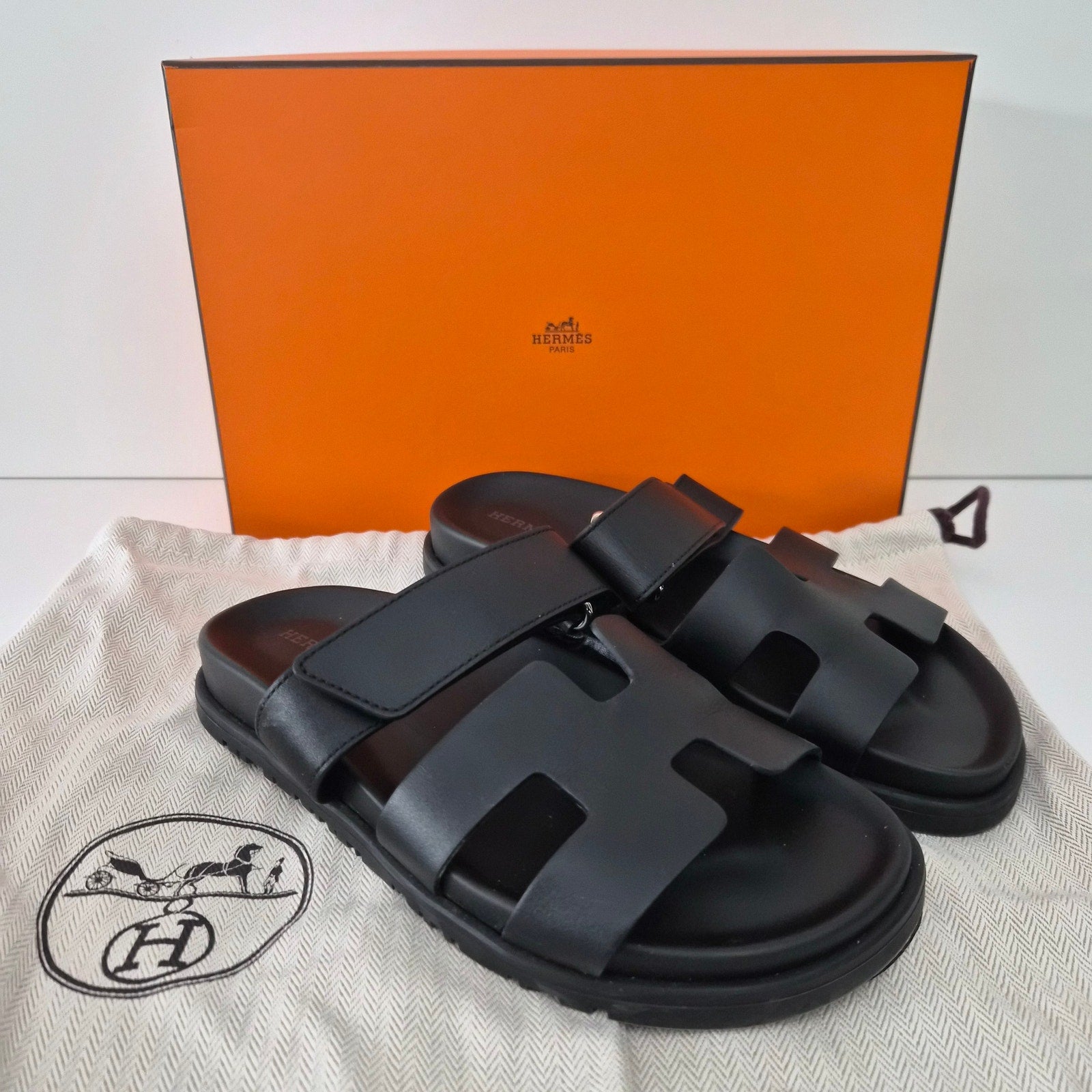 Hermès Chypre Sandals Calfskin Black US 6 / EU 36