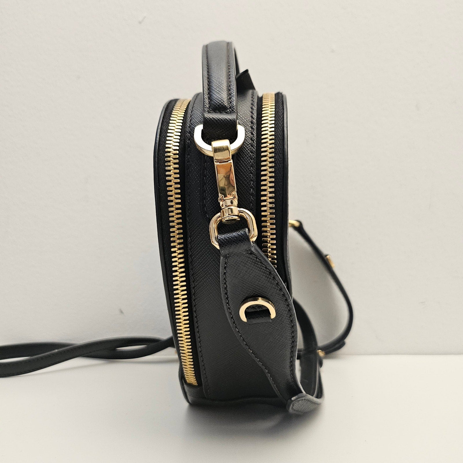 Prada Saffiano Leather Odette Heart Crossbody Black