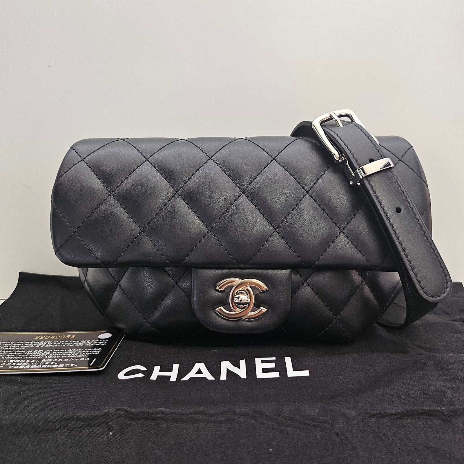 Chanel Quilted Uniform Leather CC Belt Bum Bag Black