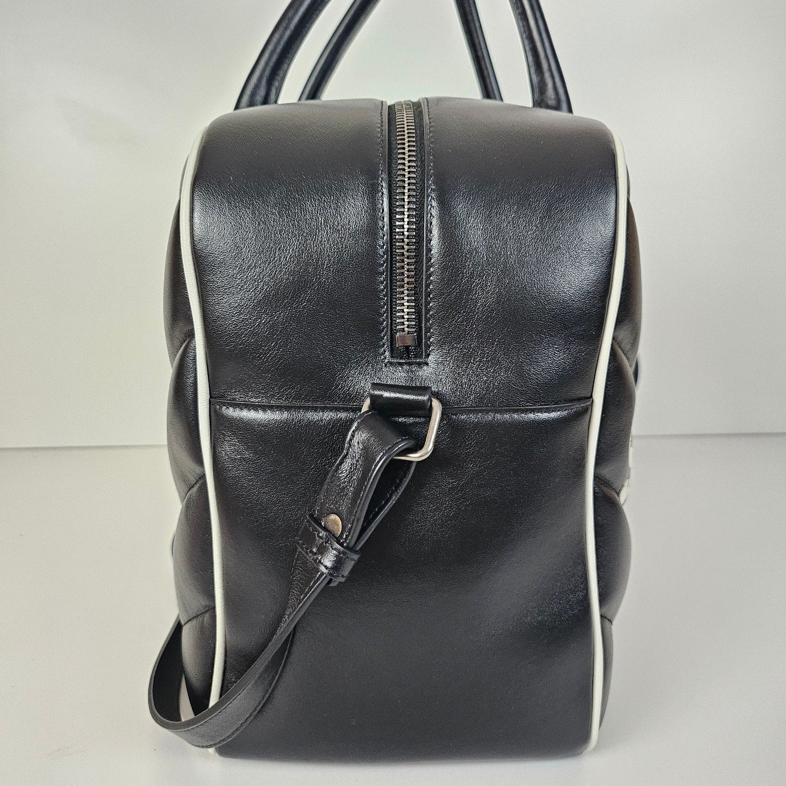 Saint Laurent Calfskin Miles Logo Bowler Duffel Bag Black