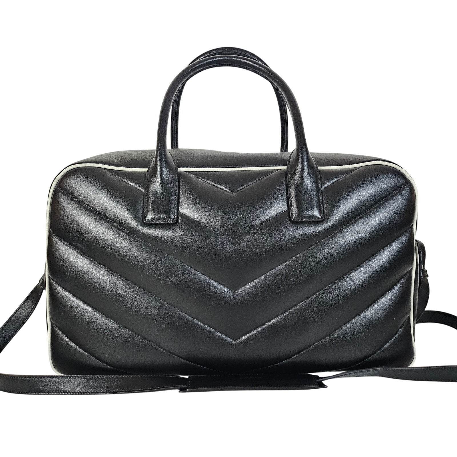 Saint Laurent Calfskin Miles Logo Bowler Duffel Bag Black