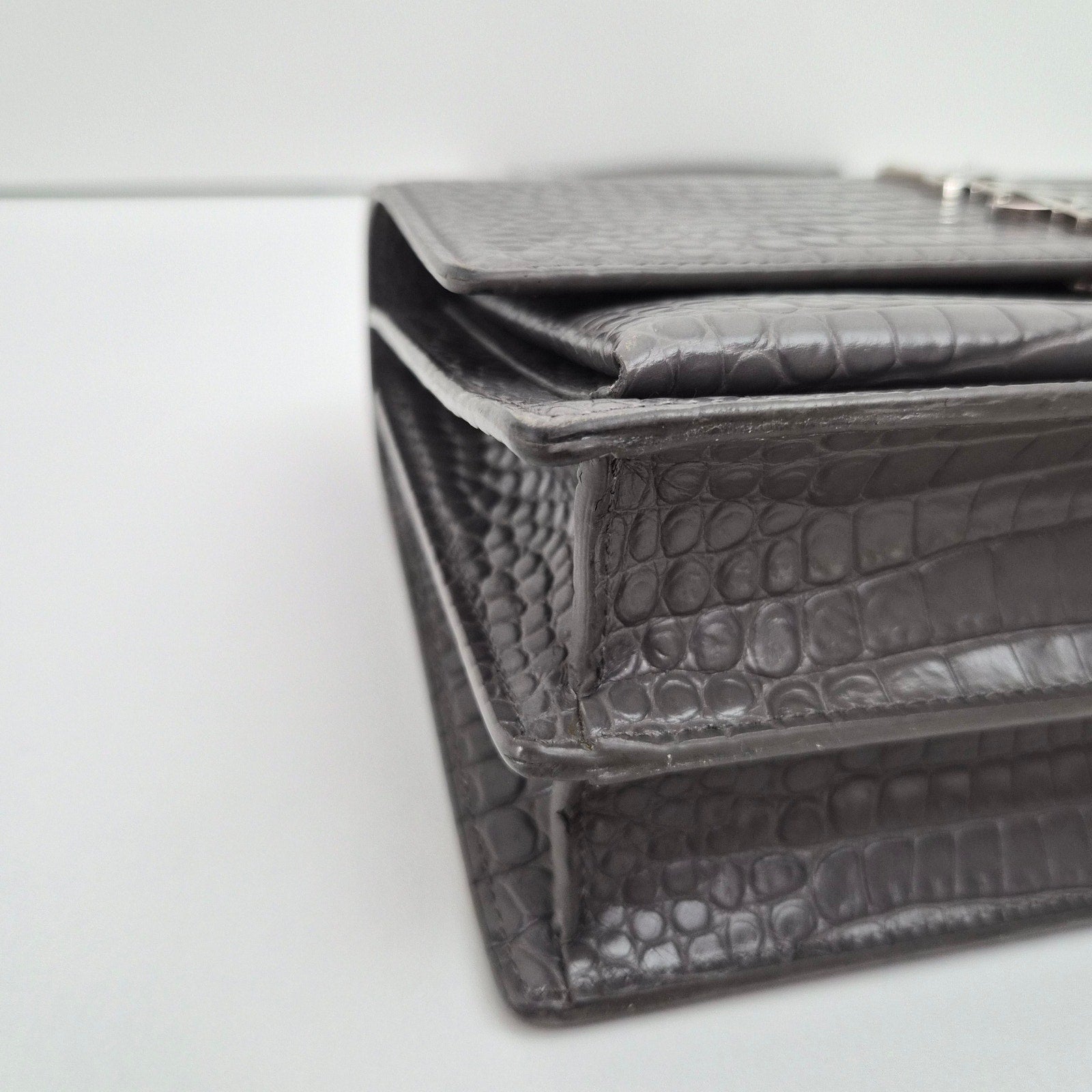 Saint Laurent Medium Croc Gray Sunset Shoulder Bag