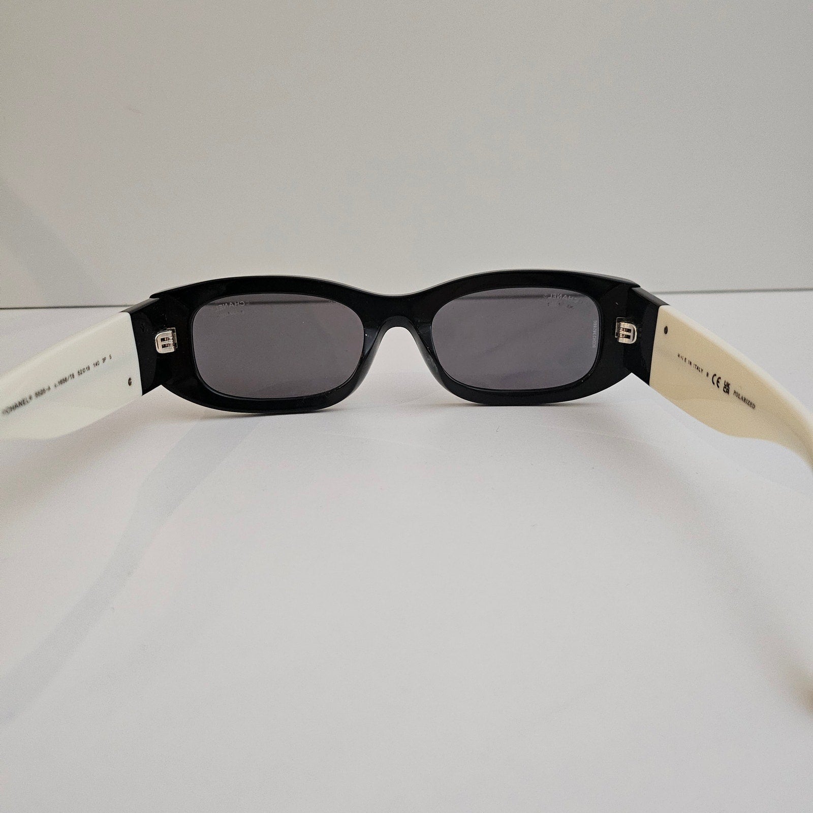 Chanel Sunglasses 5525-A c.1656/T8 Black White with Gray Polarized Lenses
