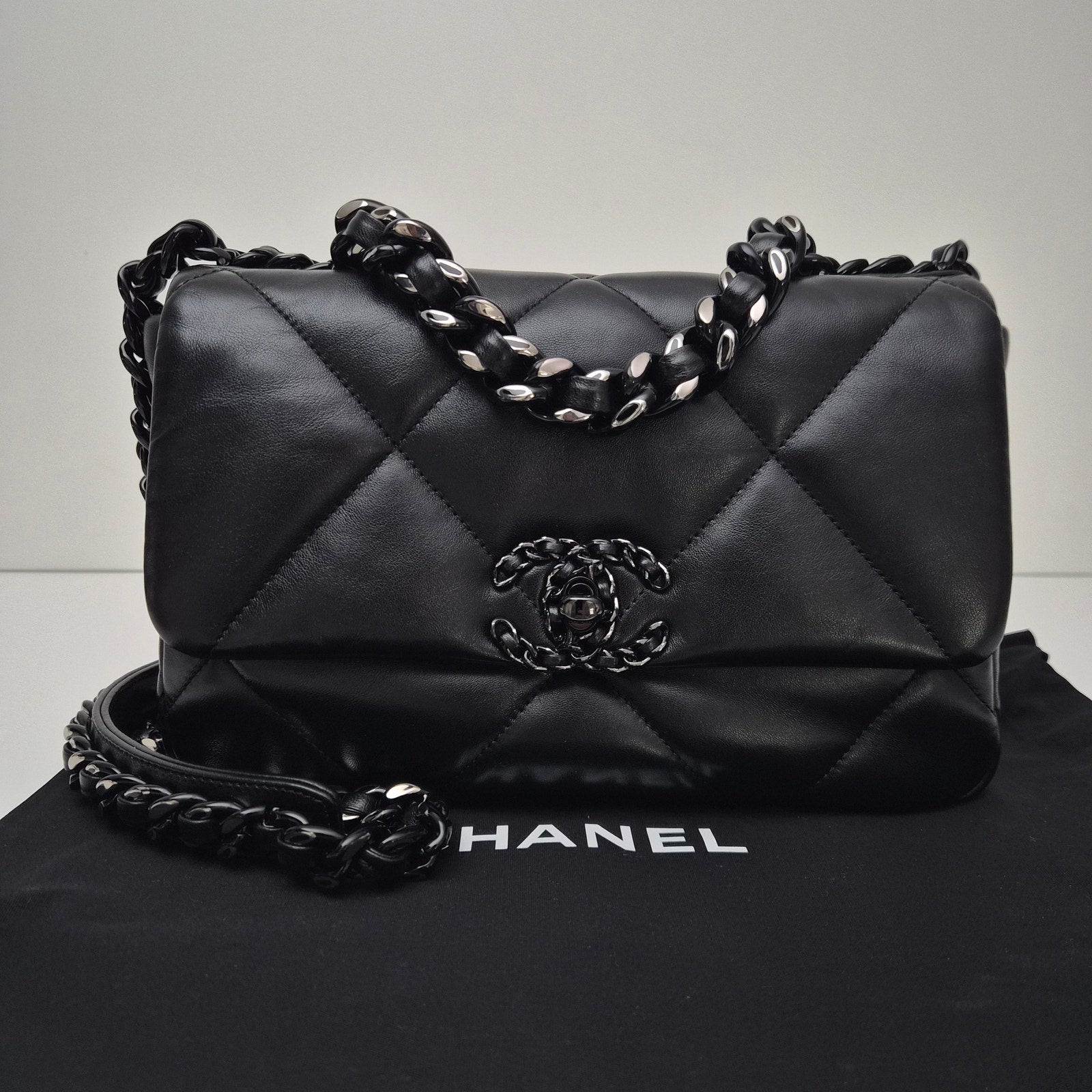 Chanel So Black Lambskin Quilted Small 19 Flap