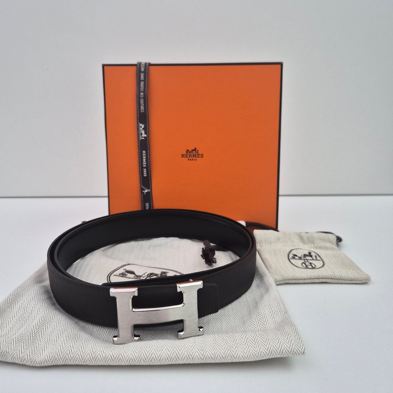Hermes Men's H Reversible leather Belt 32 mm Size 95