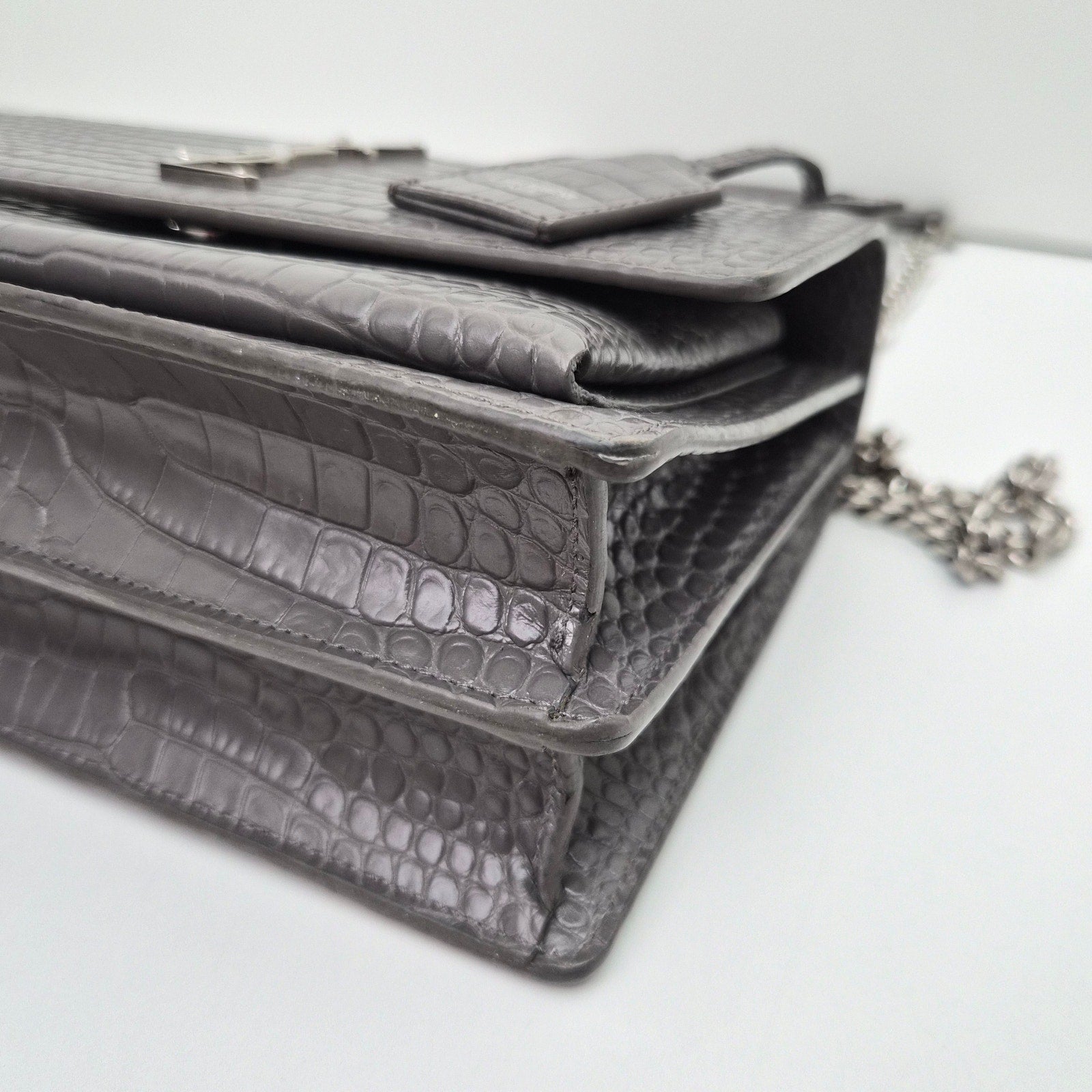 Saint Laurent Medium Croc Gray Sunset Shoulder Bag