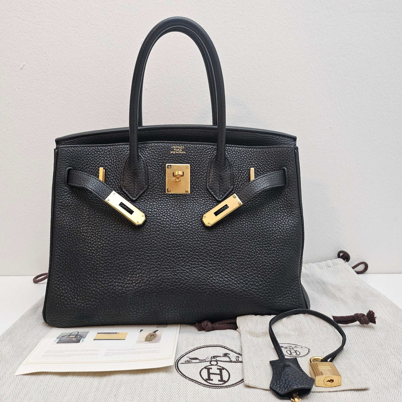 Hermes Birkin 30 Togo Leather Noir Black Gold Hardware