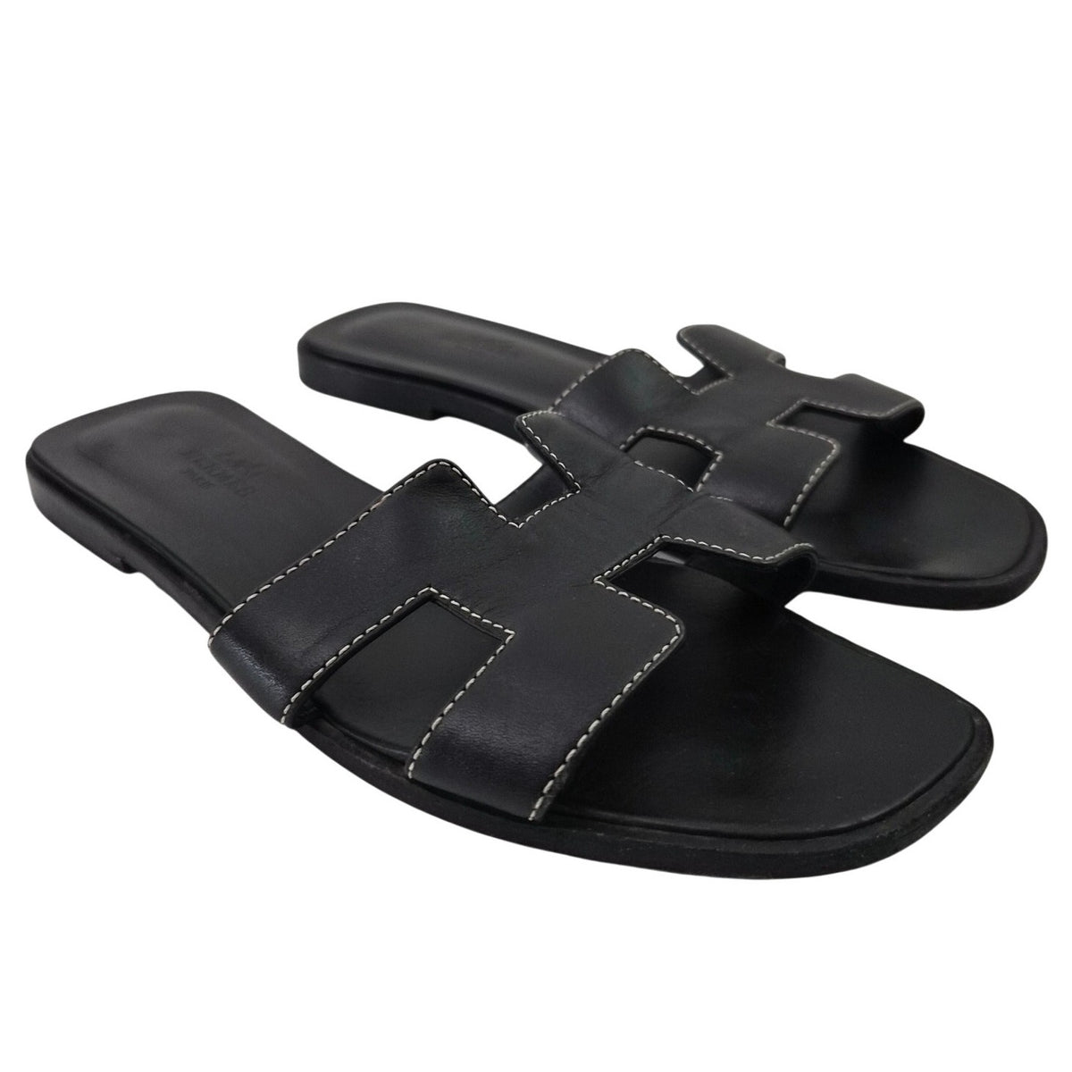 Hermes Oran Leather Sandals Black US 6 / EU 36