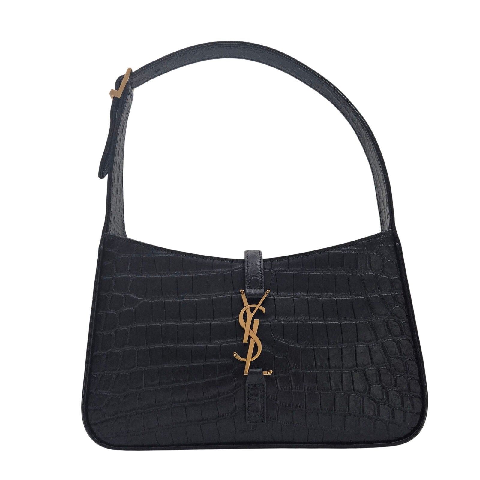 Saint Laurent Croc Leather Le 5 A 7 Hobo Black