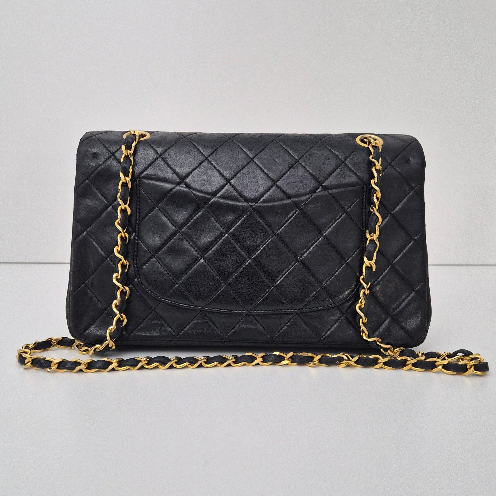 Chanel Vintage Classic Double Flap Bag Quilted Lambskin Medium Black