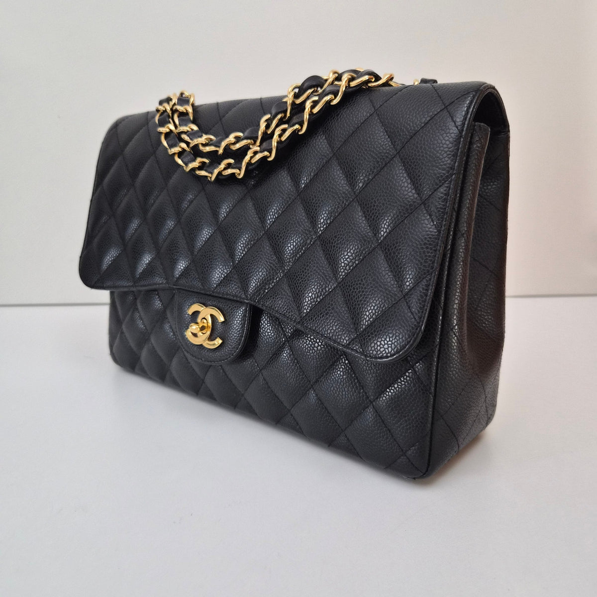 Chanel Caviar Leather Quilted Jumbo Single Flap Black