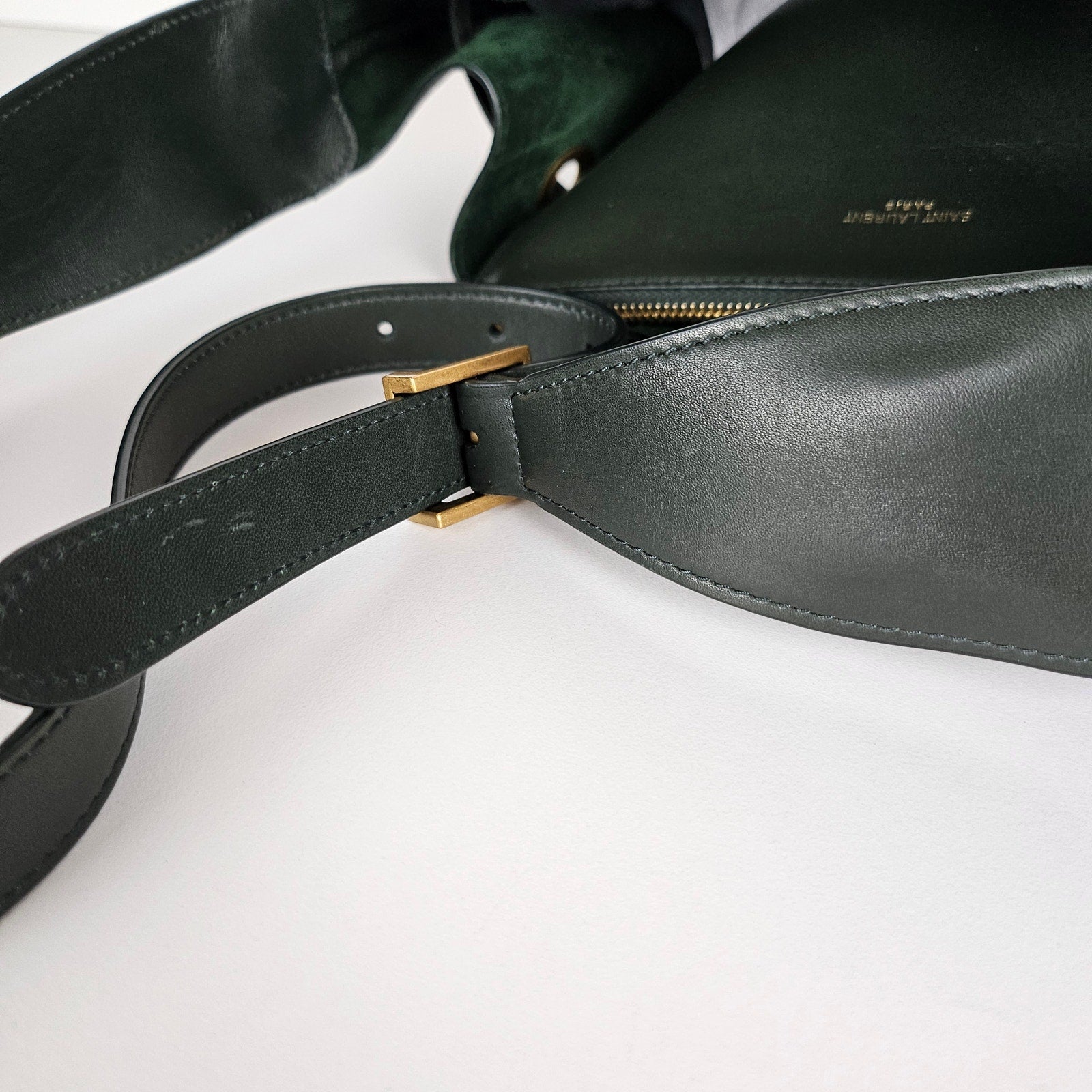 Saint Laurent Calfskin Paris VII Medium Hobo Dark Green