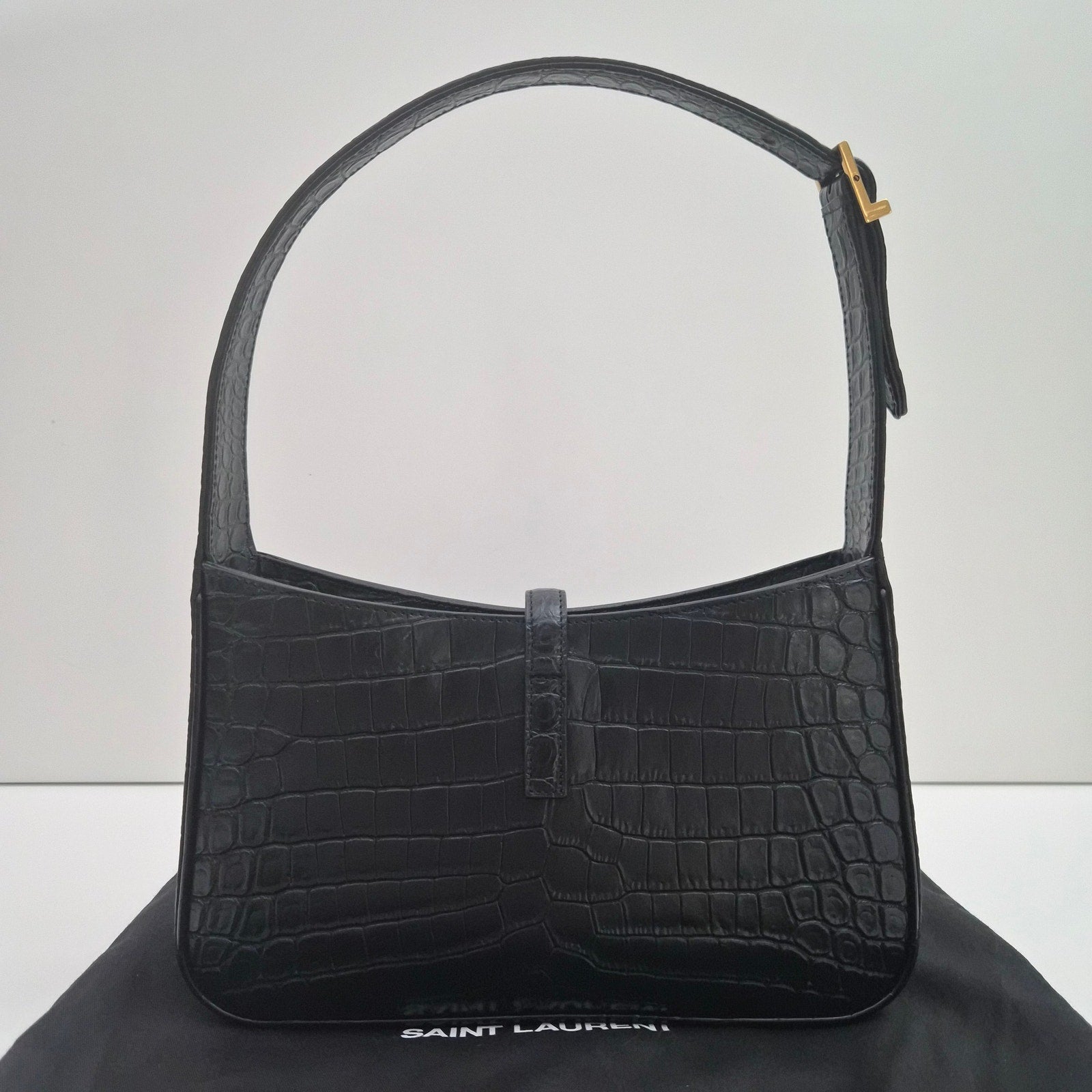 Saint Laurent Croc Leather Le 5 A 7 Hobo Black