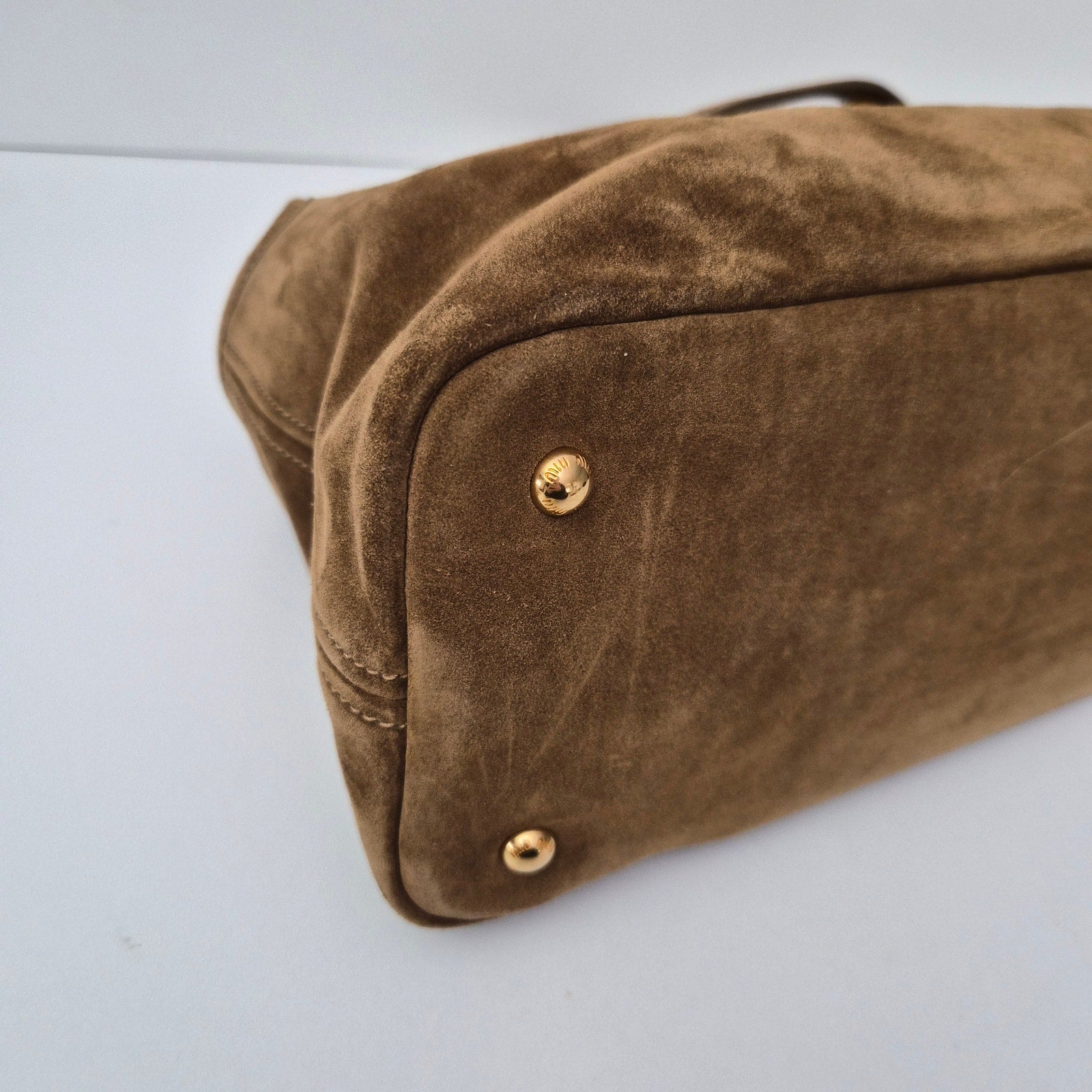 Miu Miu Camoscio Large Aventure Suede Bag Olive Green