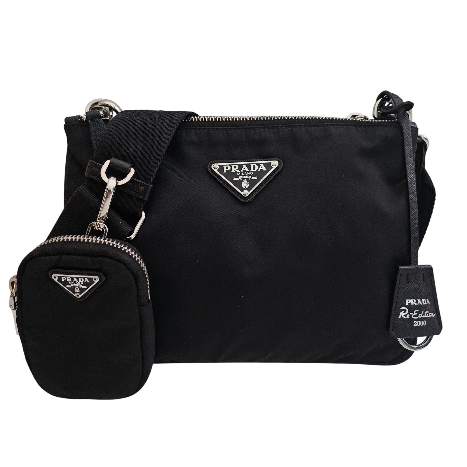 Prada Re-Nylon Saffiano Re-Edition 2000 Double Zip Crossbody Bag Black
