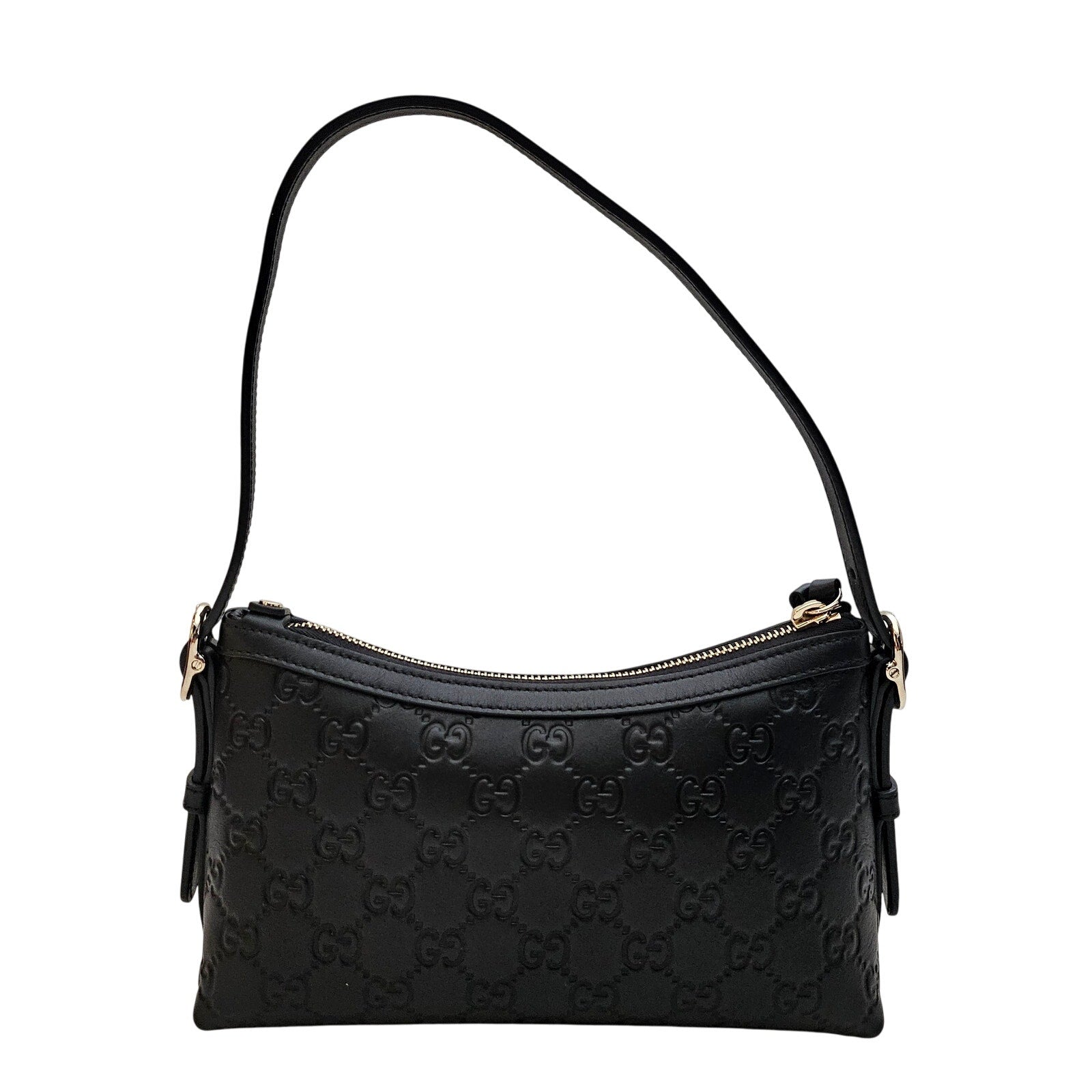 Gucci GG Emblem Black Leather Small Shoulder Bag